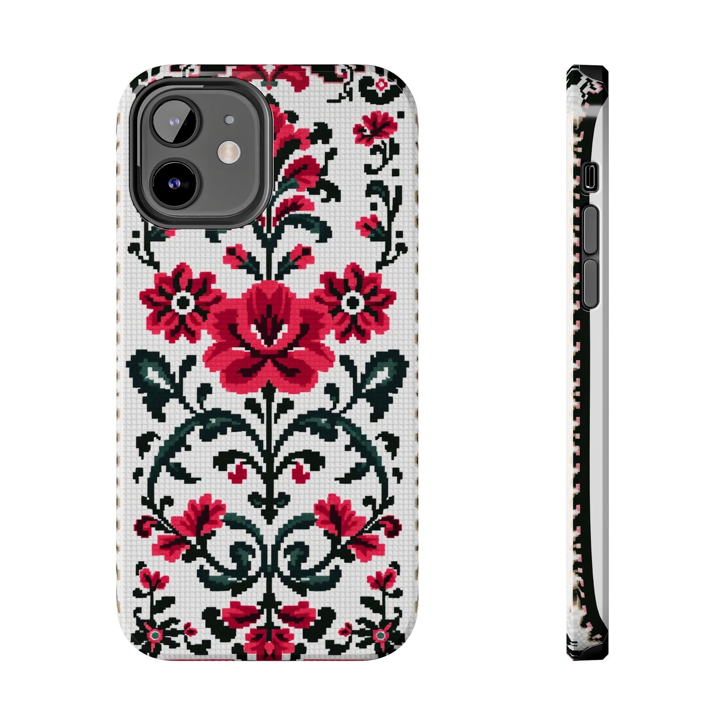 Traditional Floral Knit Tough Phone Cases - Durable Protection with Vintage Style - for iPhone