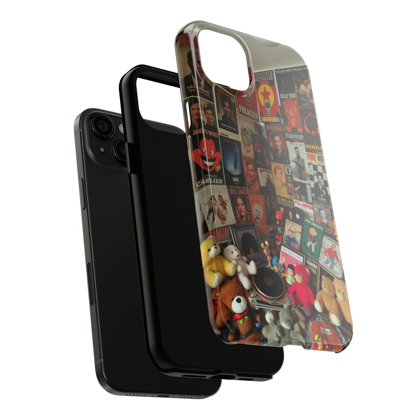 Retro Vibe Tough Phone Case - Vintage Movie Posters & Plush Toys Design