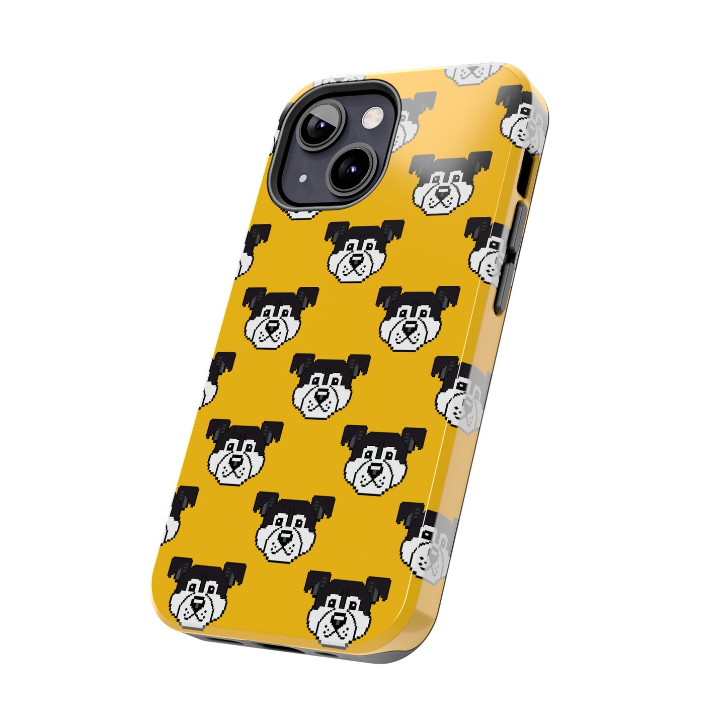 Playful Dog Pattern Tough Phone Case for Pet Lovers - Pixel Art Dog Yellow Background - for iPhone