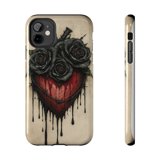 Gothic Heart Phone Case with Roses - Tough & Durable Design