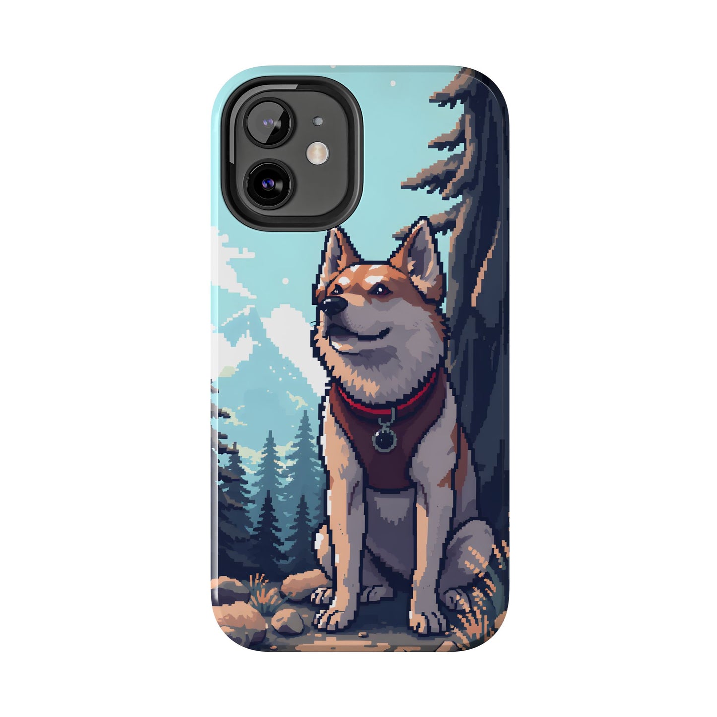 Retro Dog Adventure Tough Phone Case - Pixel Art Shiba Inu Design - for iPhone