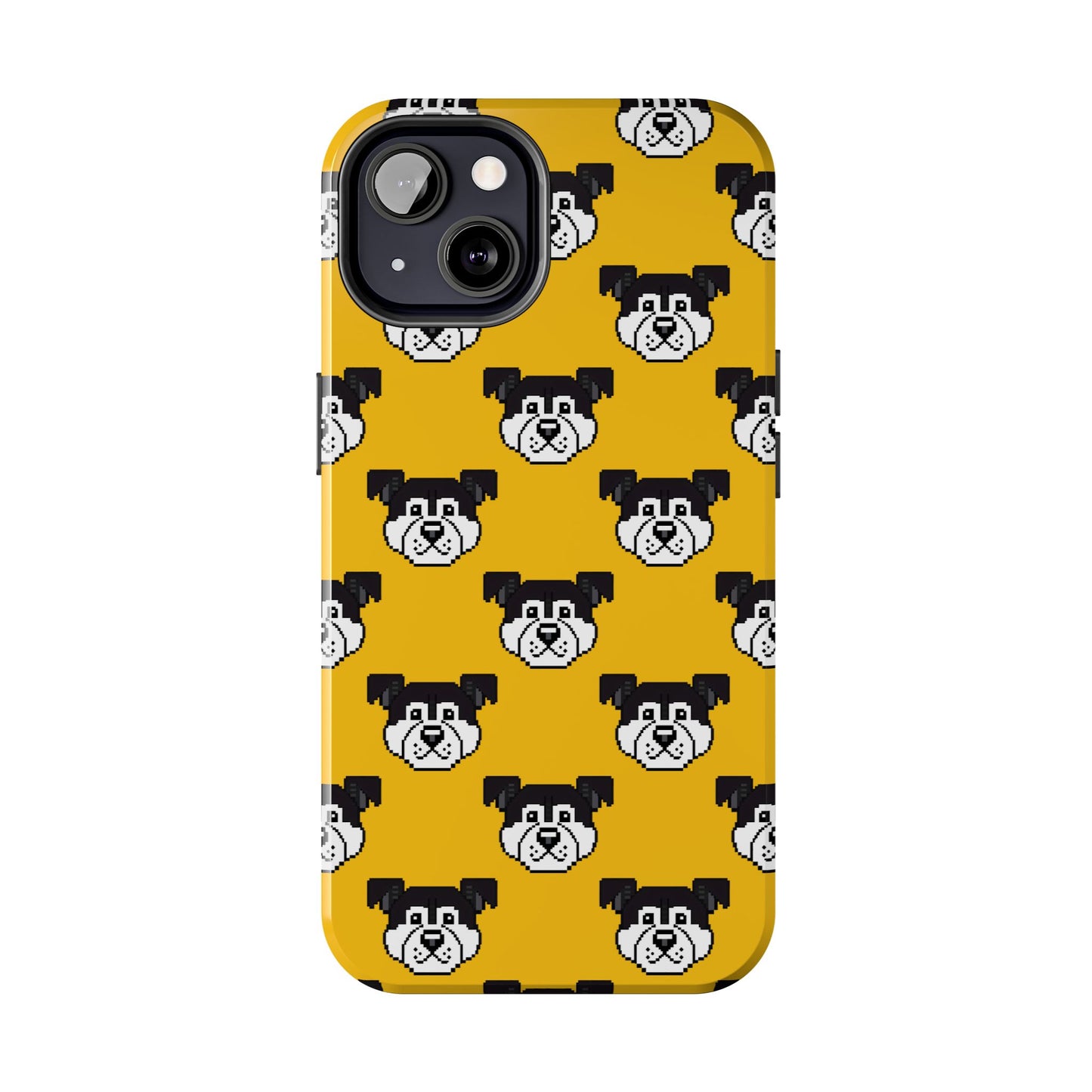 Playful Dog Pattern Tough Phone Case for Pet Lovers - Pixel Art Dog Yellow Background - for iPhone