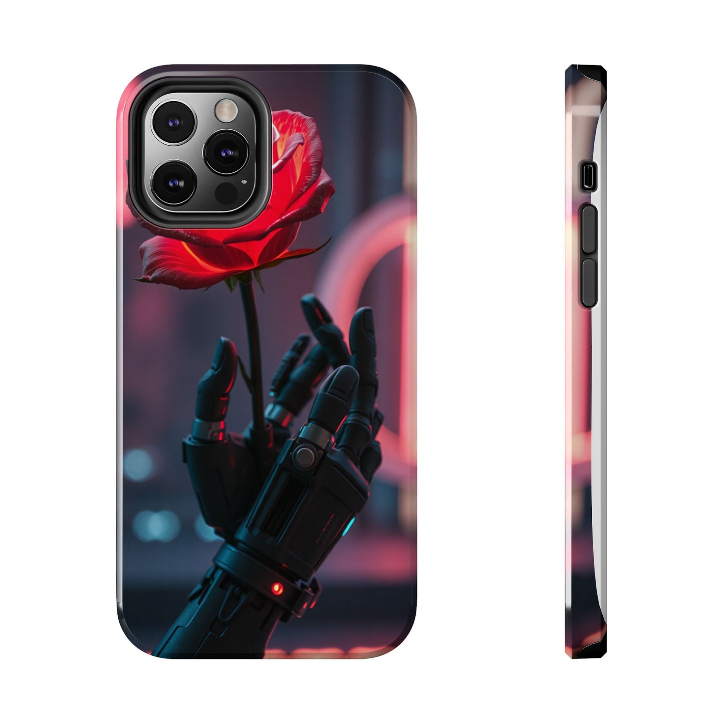 Futuristic Tough Phone Case with Robotic Rose Design | Durable Protection