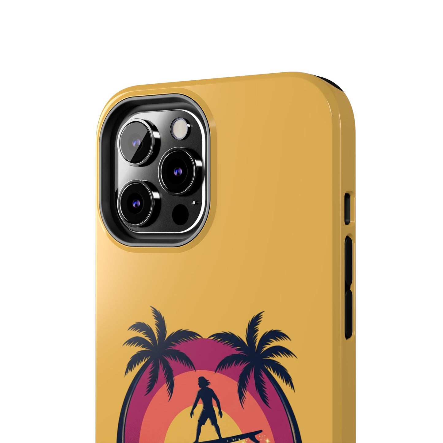 Surfing Dragon Phone Case — Silhouette Surfer with Palms & “Summer Vibes”