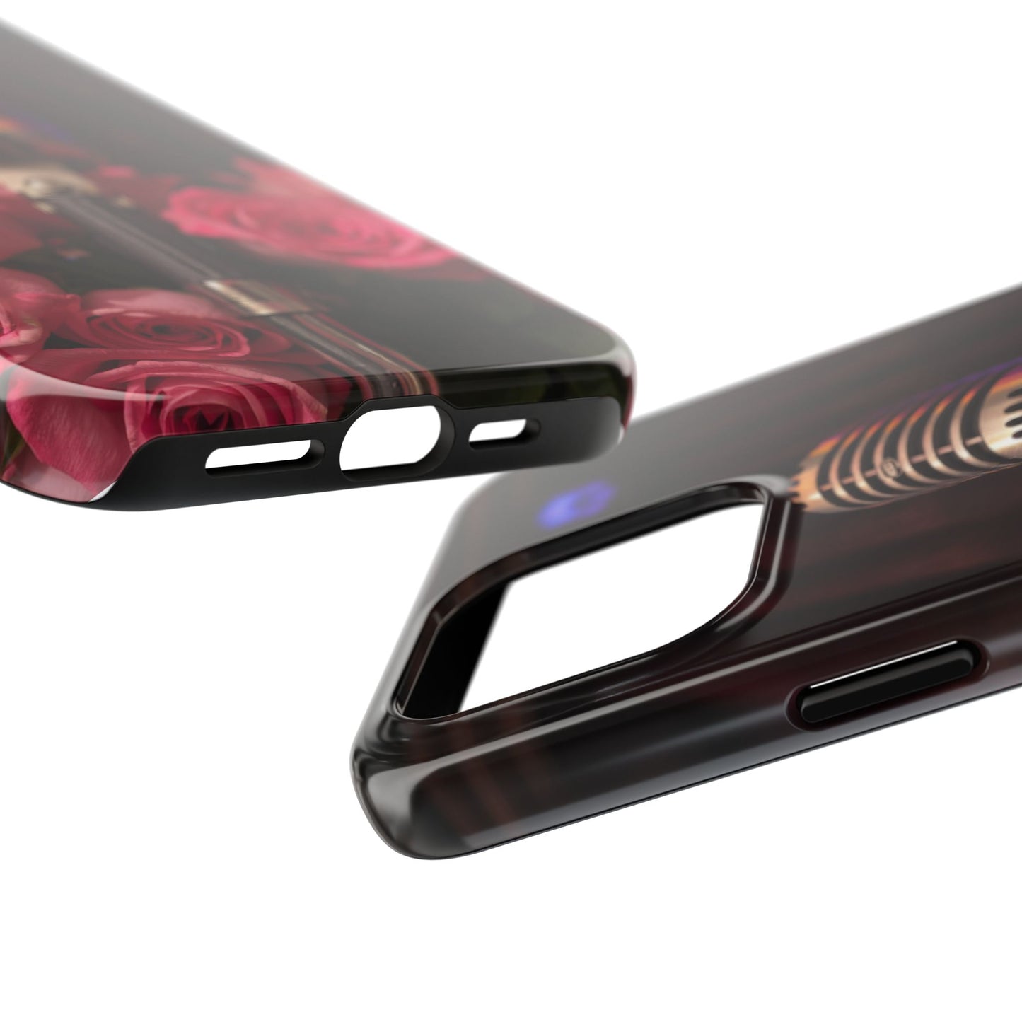 Stylish Tough Phone Case with Vintage Microphone and Roses