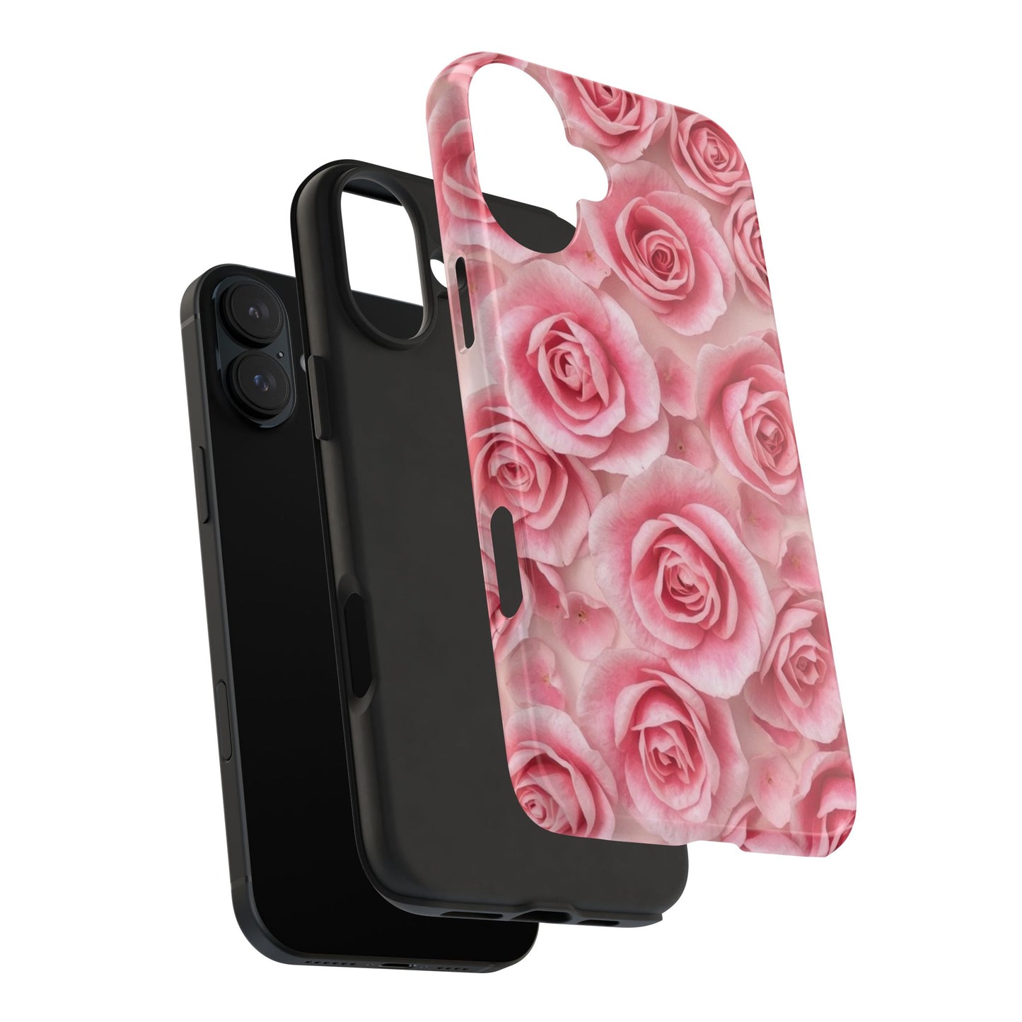Floral Tough Phone Case - Pink Rose Design, Durable Protection for Flower Lovers