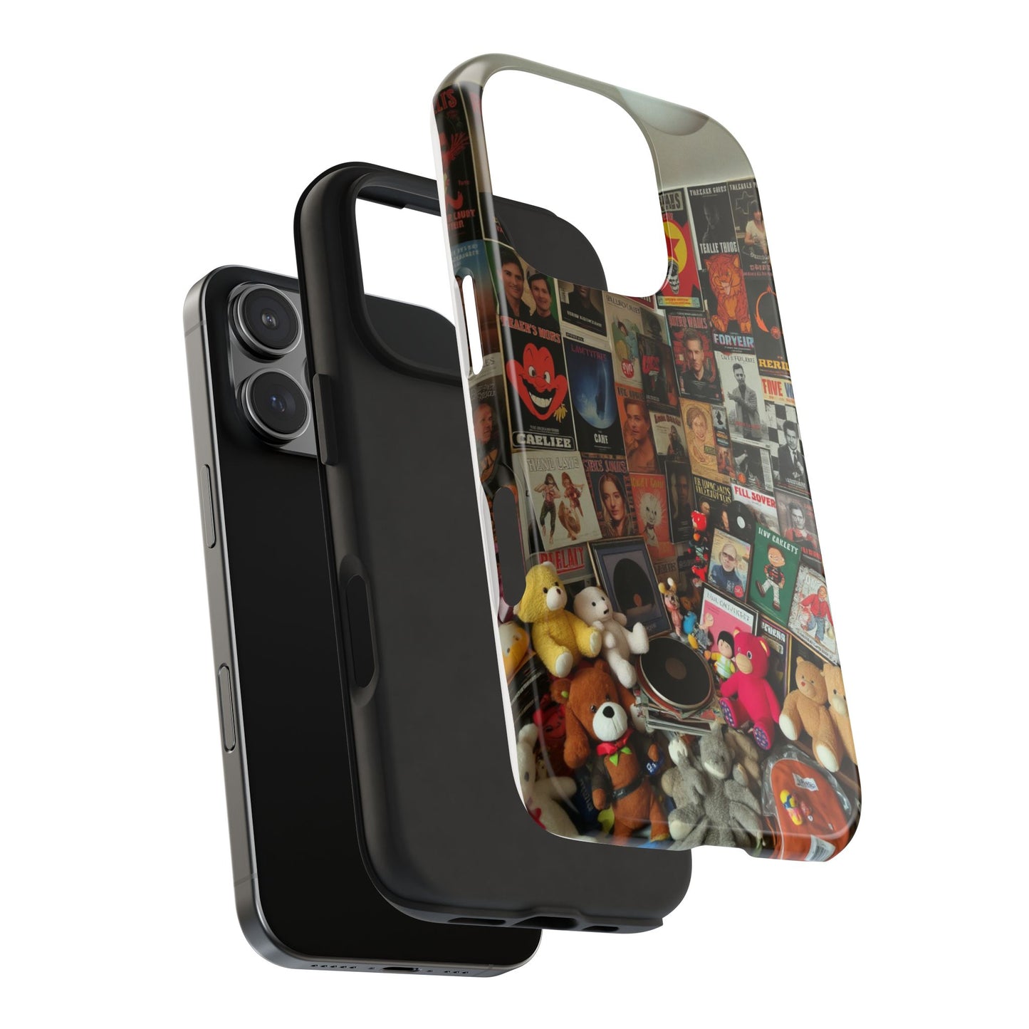 Retro Vibe Tough Phone Case - Vintage Movie Posters & Plush Toys Design