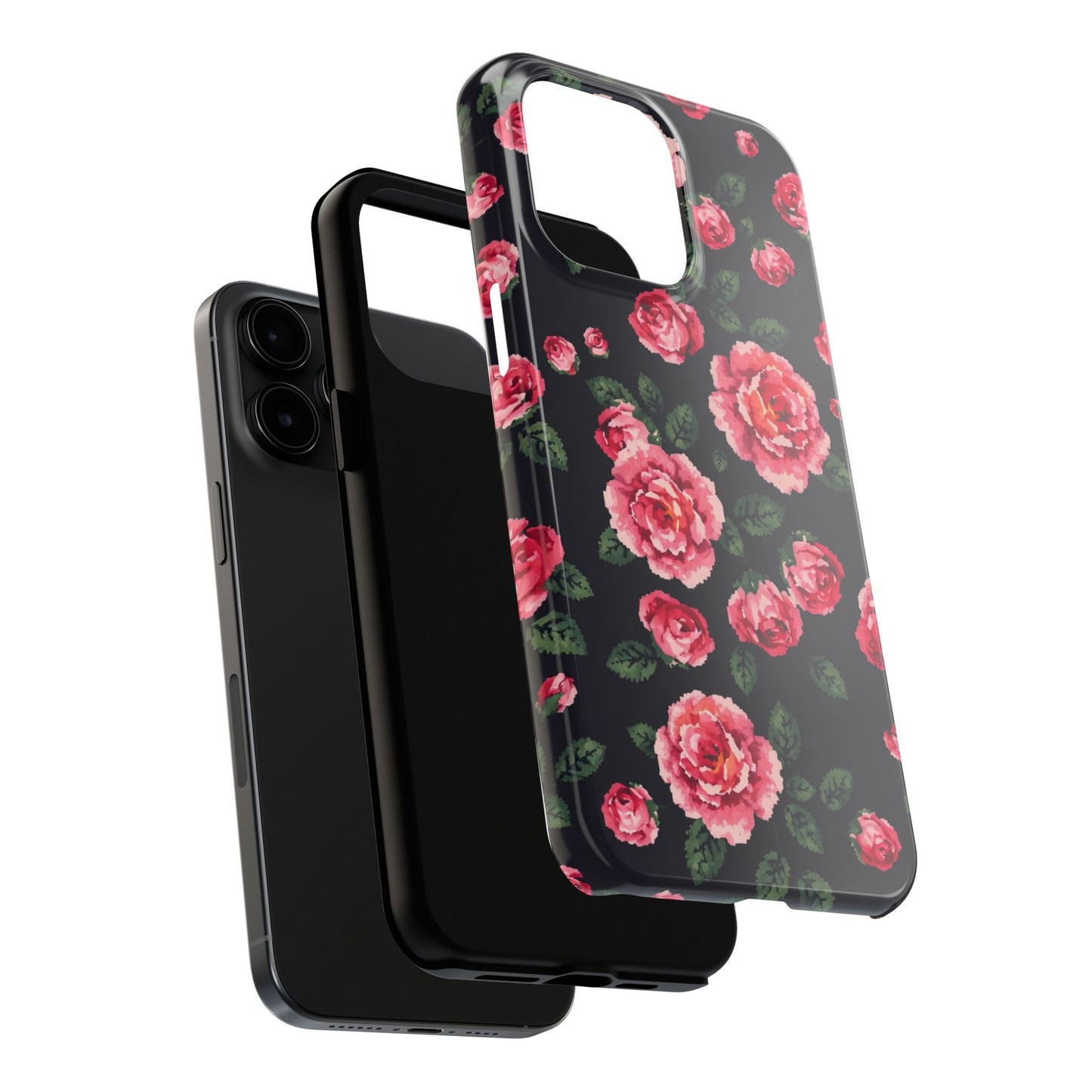 Pixelated Floral Tough Phone Case - Elegant Rose Design for Protection & Style - for iPhone