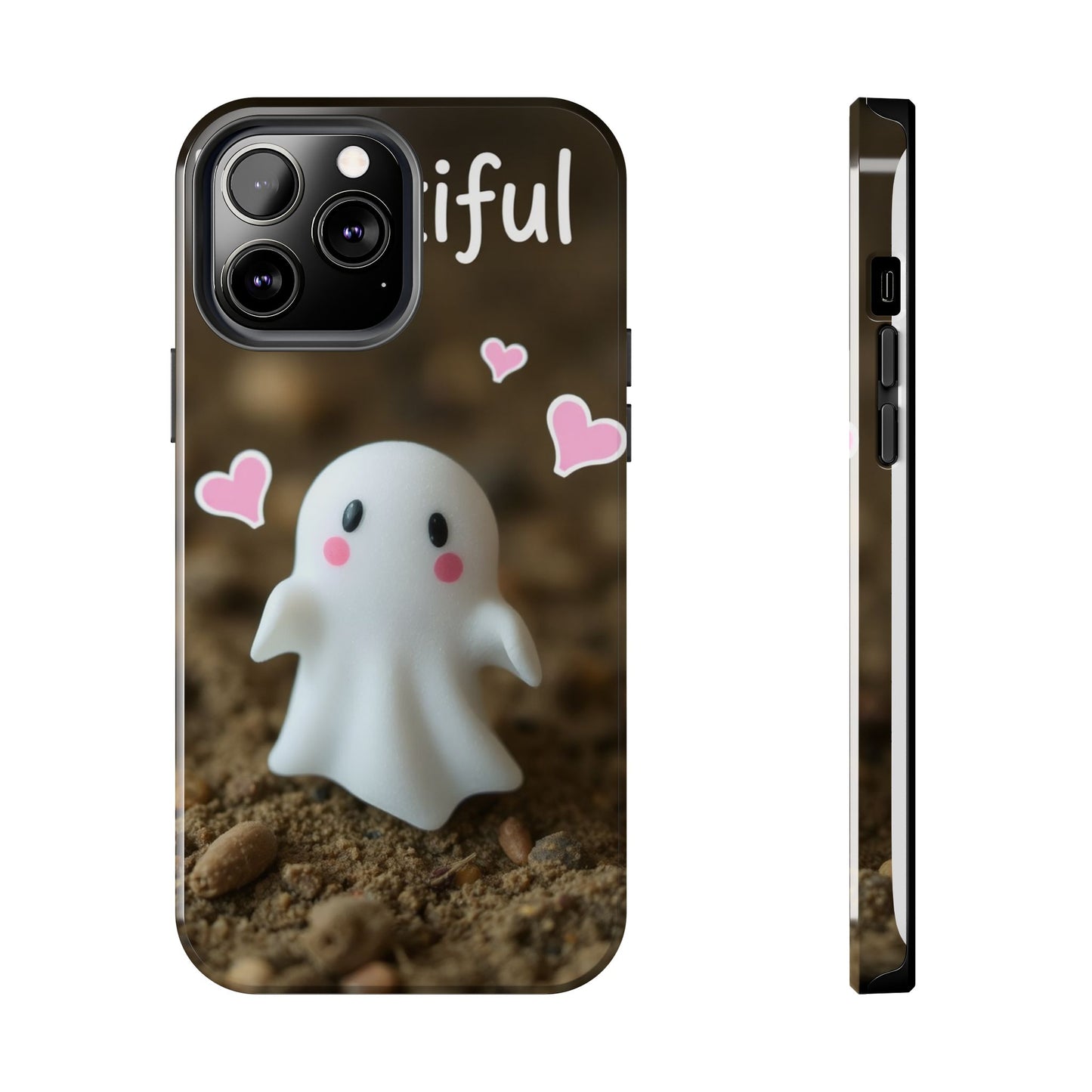 Cute Ghost Tough Phone Case - Beautiful Design with Heart Accents