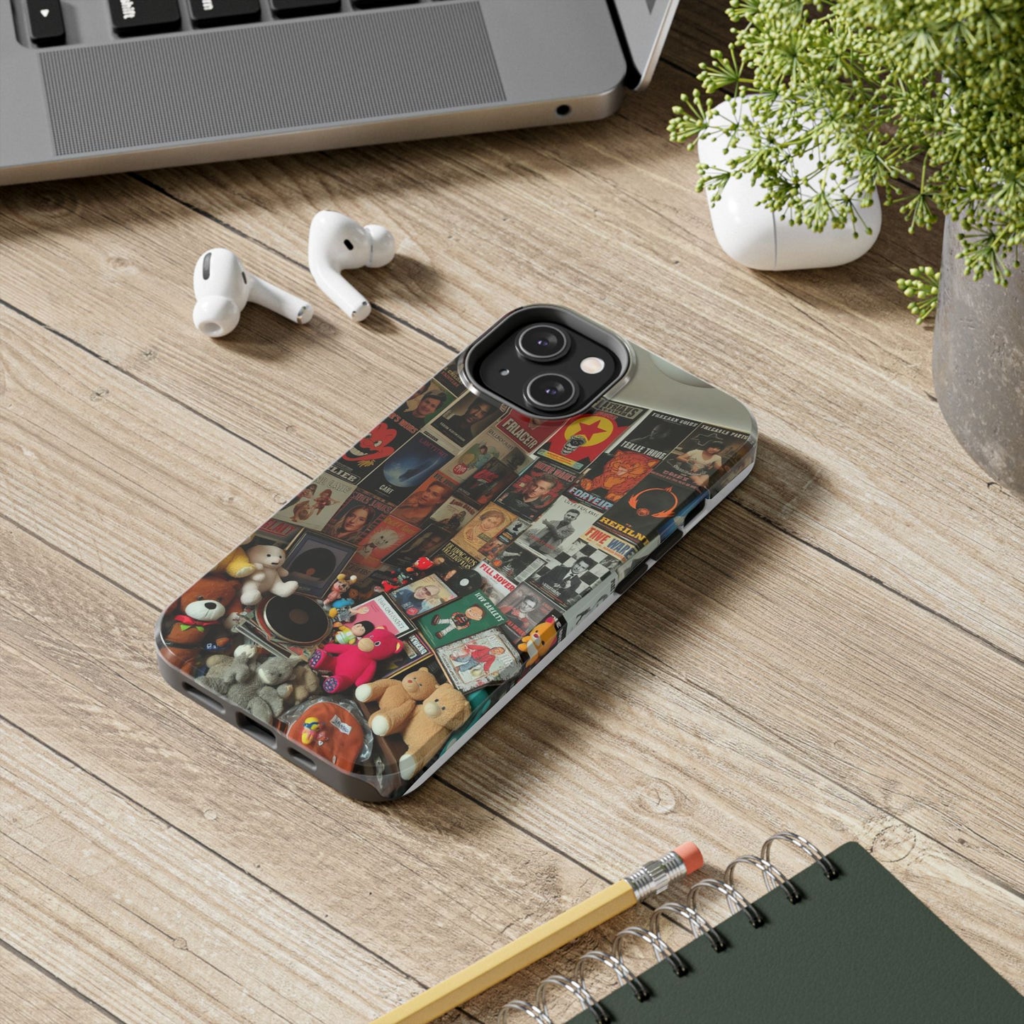 Retro Vibe Tough Phone Case - Vintage Movie Posters & Plush Toys Design