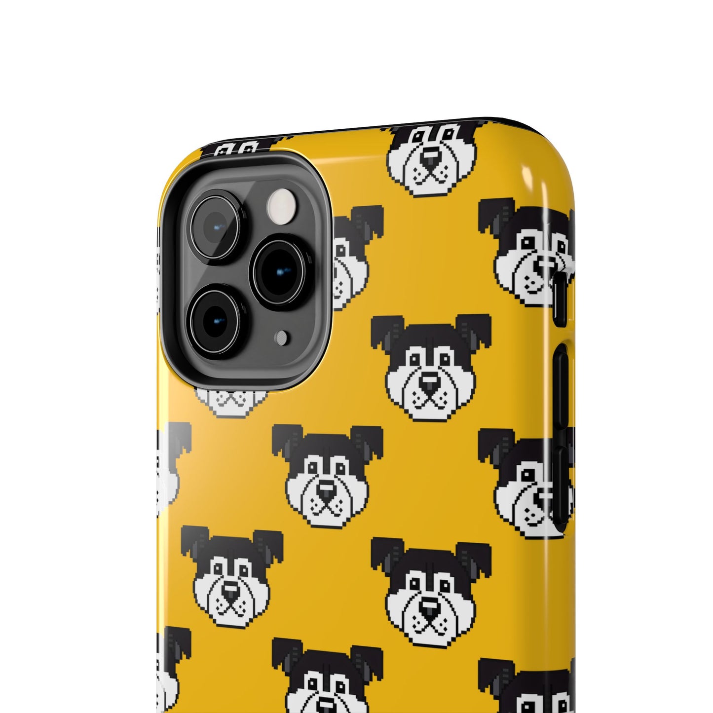 Playful Dog Pattern Tough Phone Case for Pet Lovers - Pixel Art Dog Yellow Background - for iPhone