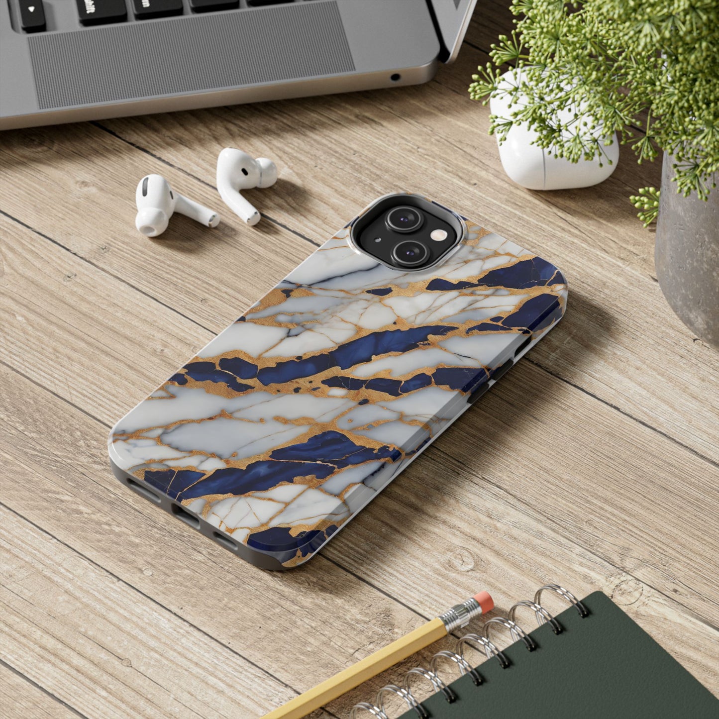 Stunning Marble Tough Phone Case - Elegant Blue & Gold Design Stylish Protection - for iPhone