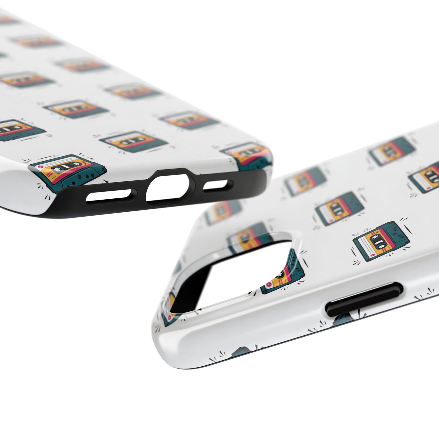 Retro Cassette Tape Phone Case Pattern - White