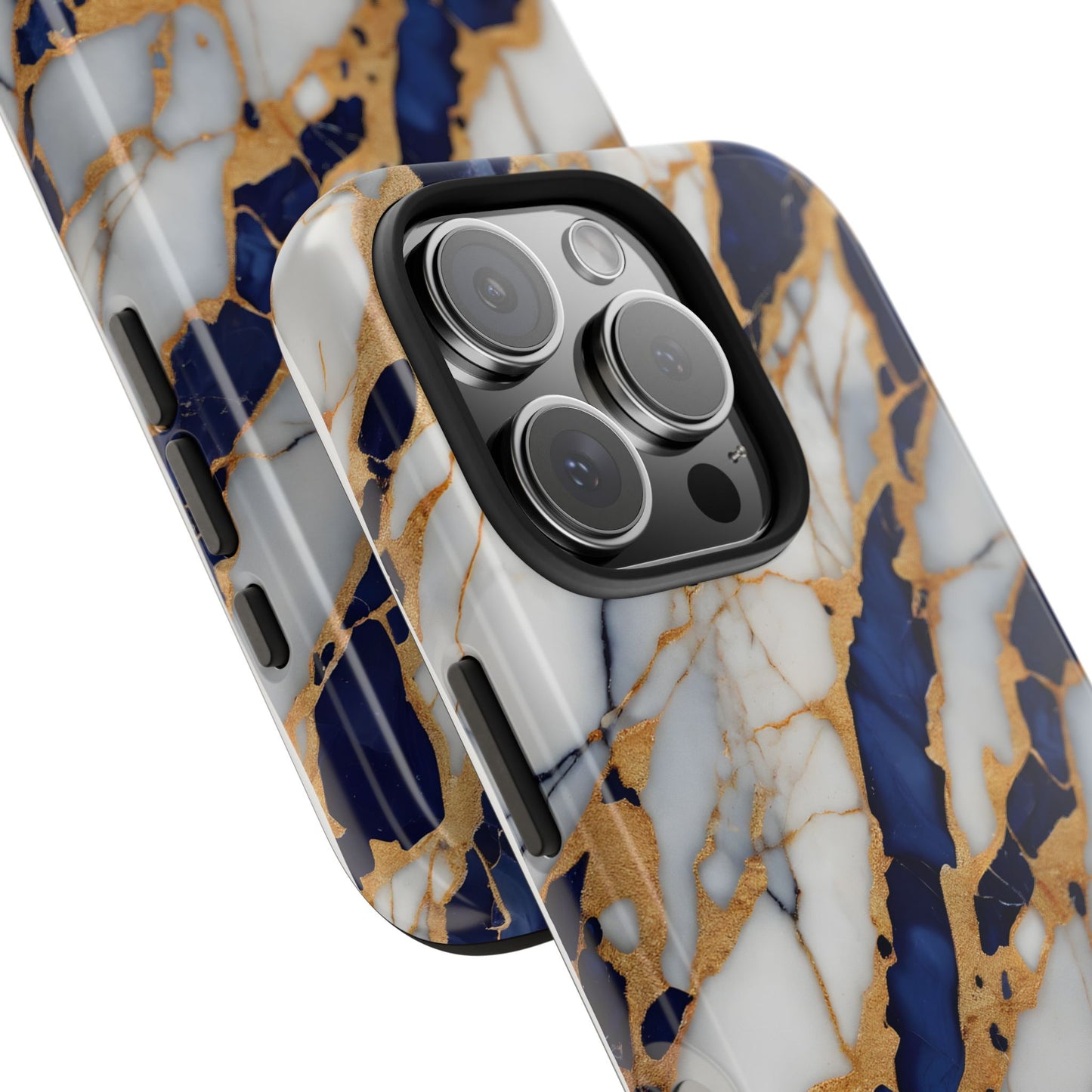 Stunning Marble Tough Phone Case - Elegant Blue & Gold Design Stylish Protection - for iPhone