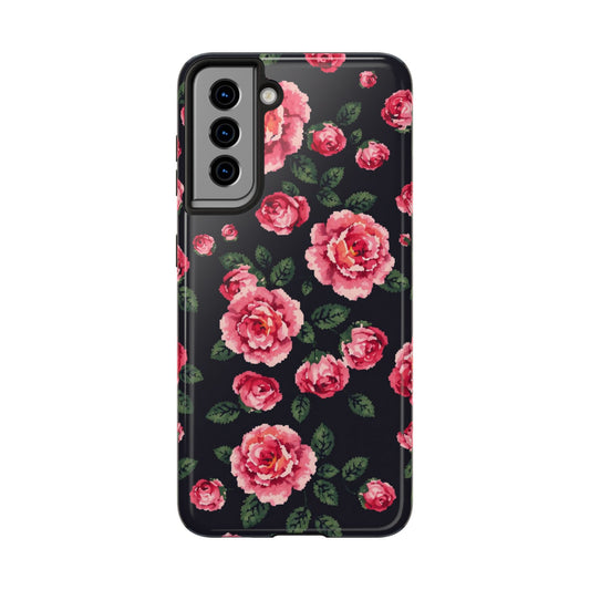 Pixelated Floral Tough Phone Case - Elegant Rose Design for Protection & Style - for iPhone