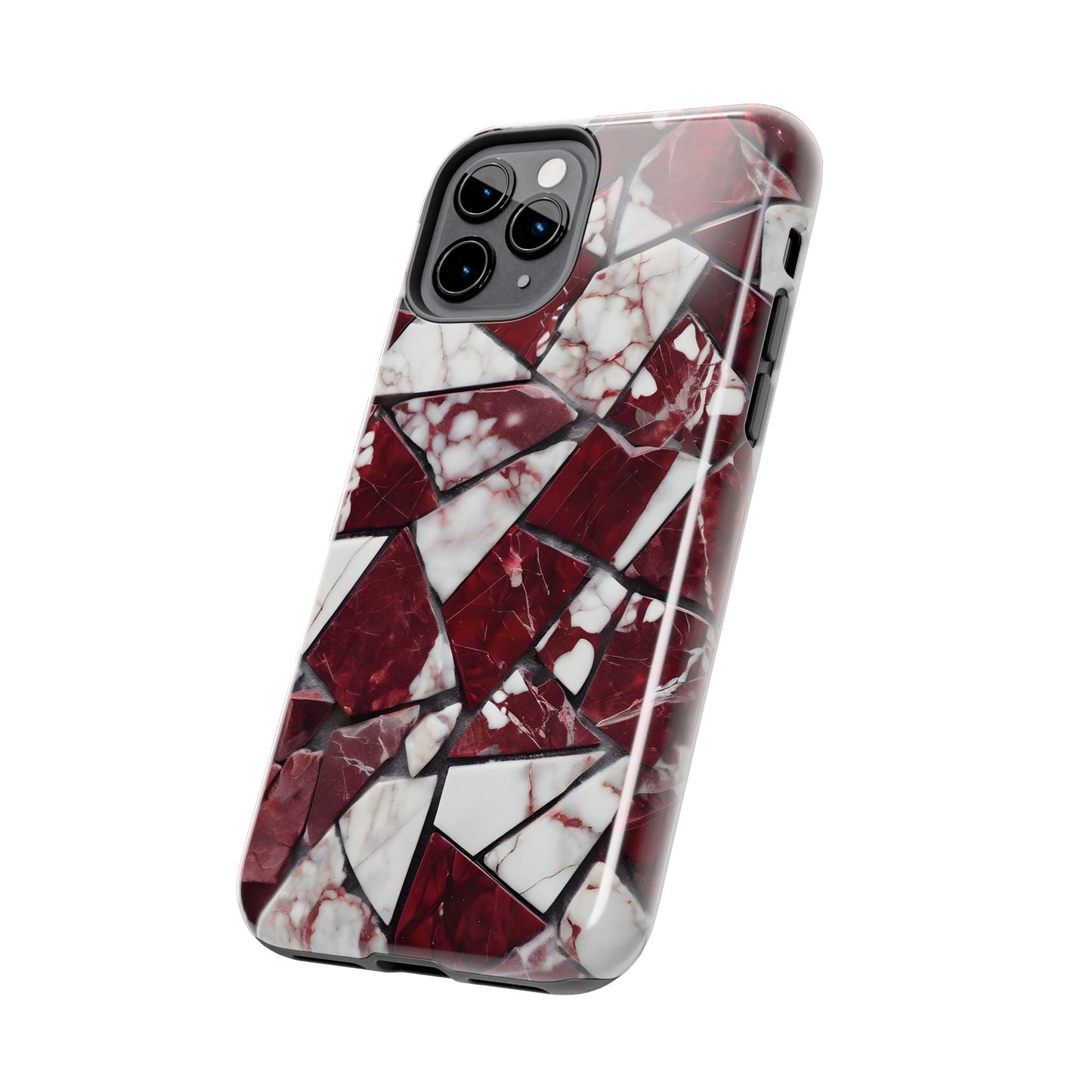 Shattered Dark Red Marble Pattern Tough Phone Case - Durable & Stylish Protection for iPhone