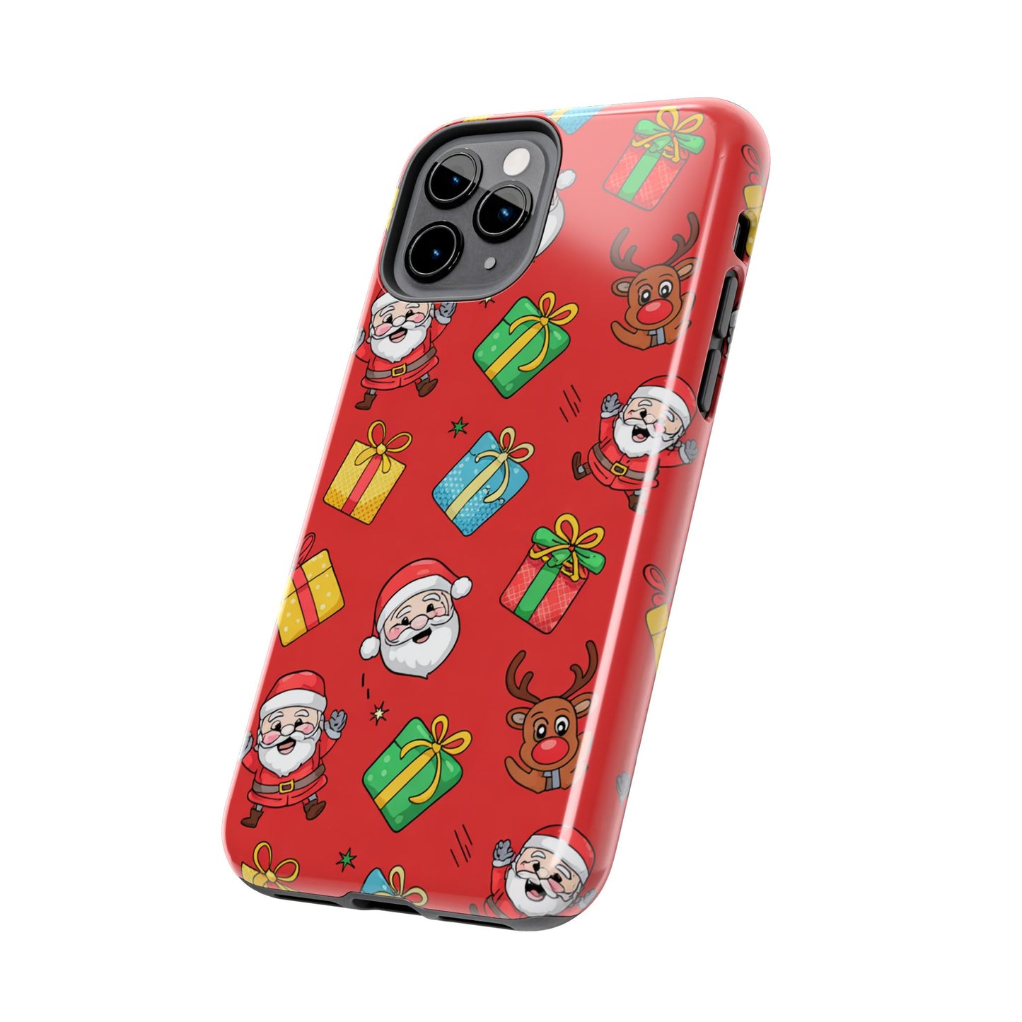Festive Santa and Reindeer Tough Phone Case - Christmas Holiday Design