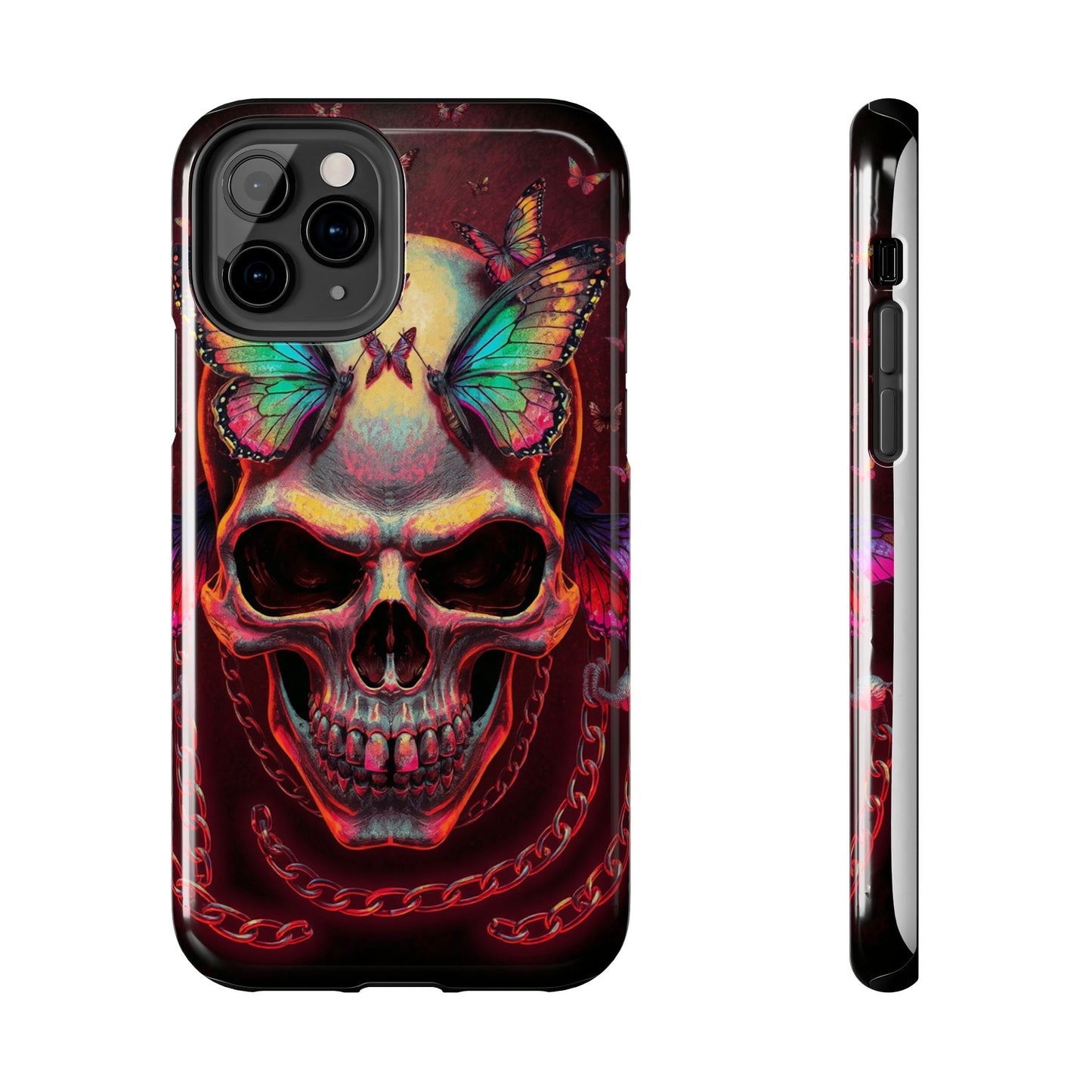 Gothic Skull Phone Case with Butterflies - Durable Tough Phone Case
