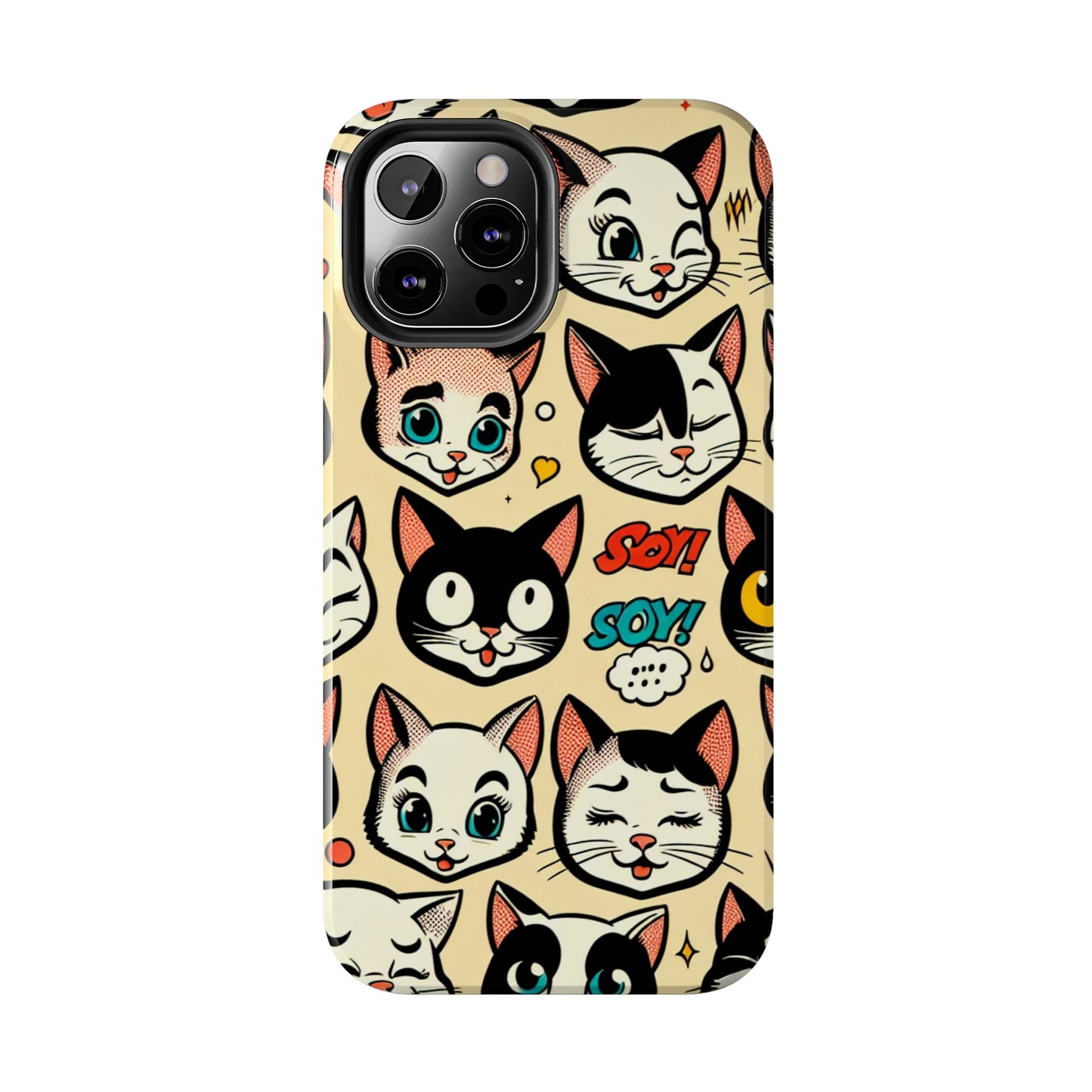 Playful Cat-Themed Tough Phone Case - Pet Pattern - for iPhone