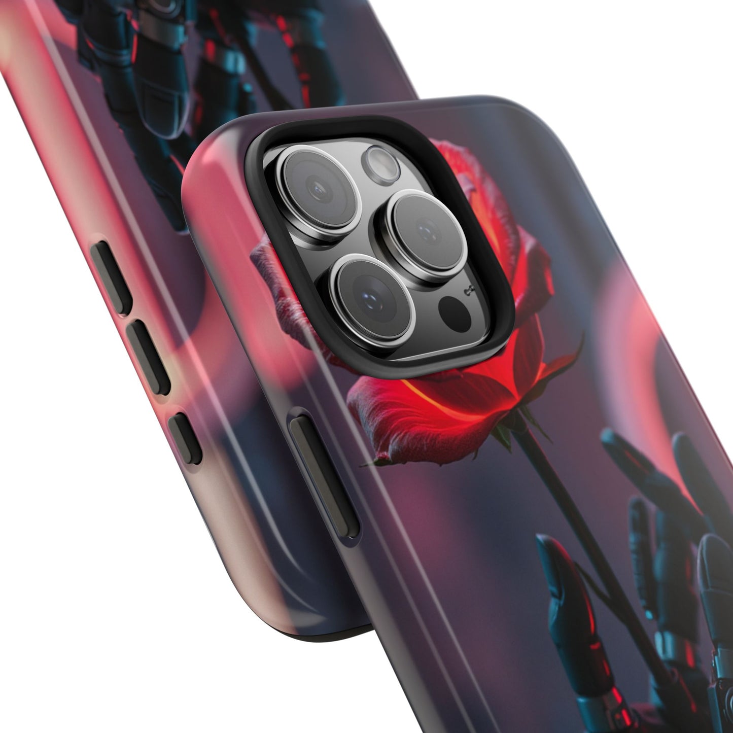 Futuristic Tough Phone Case with Robotic Rose Design | Durable Protection