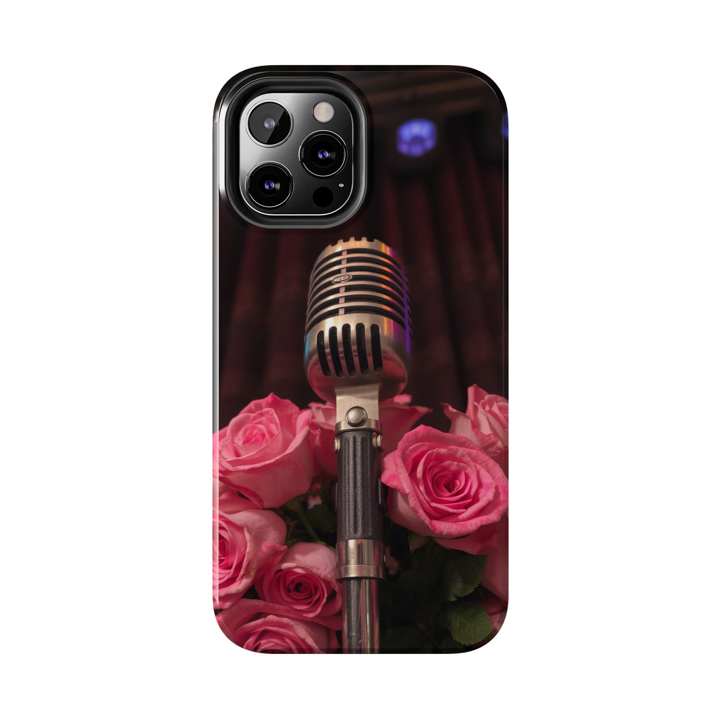 Stylish Tough Phone Case with Vintage Microphone and Roses