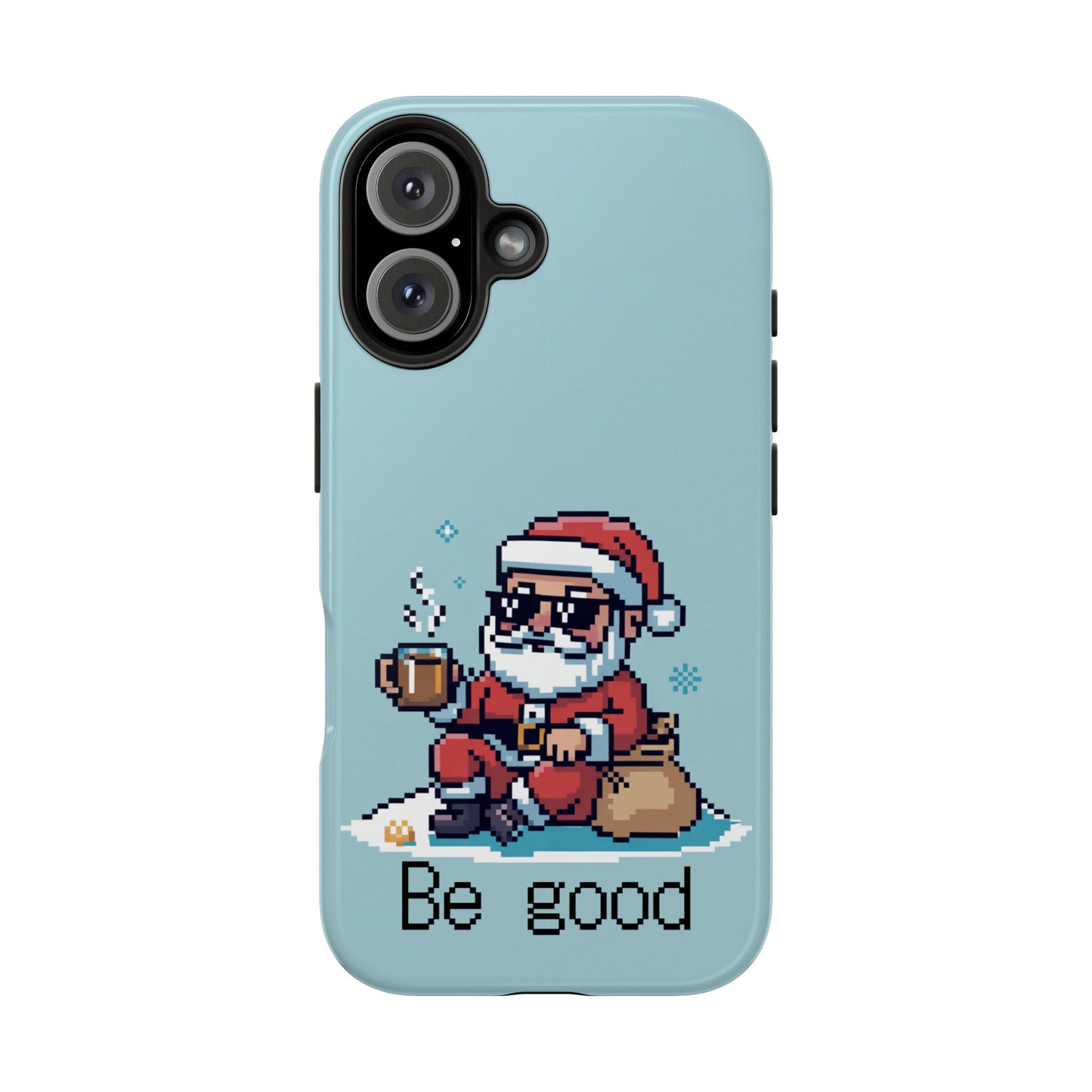 Pixel Art Santa Claus iPhone Case - Festive Tough Case with 'Be Good' Design