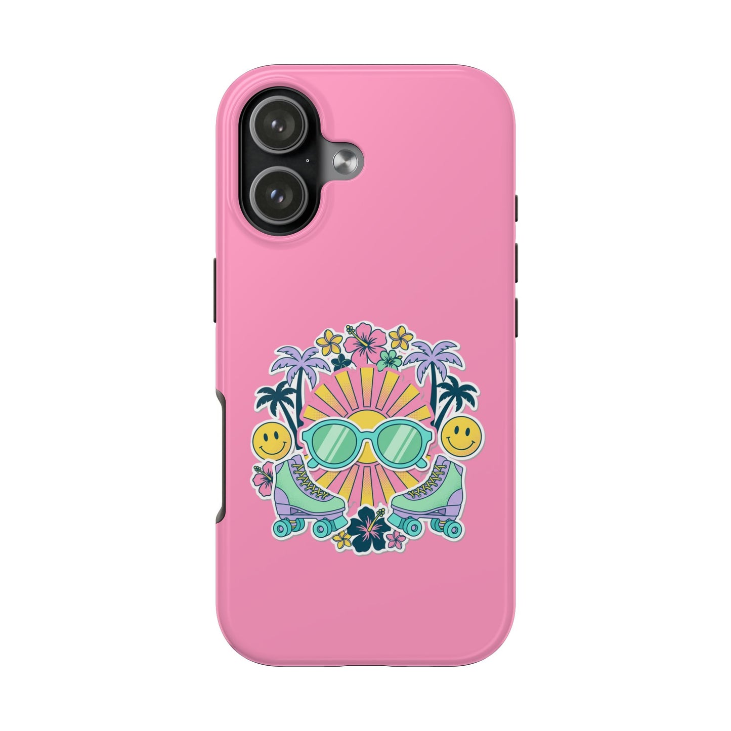 Retro Summer Phone Case — Y2K Palm Trees, Roller Skates & Smiley Collage