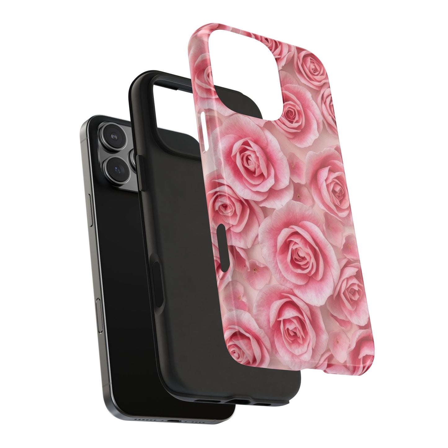 Floral Tough Phone Case - Pink Rose Design, Durable Protection for Flower Lovers
