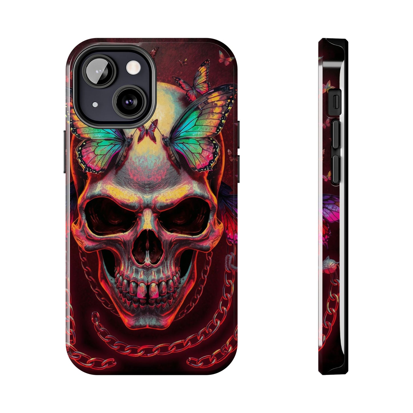 Gothic Skull Phone Case with Butterflies - Durable Tough Phone Case