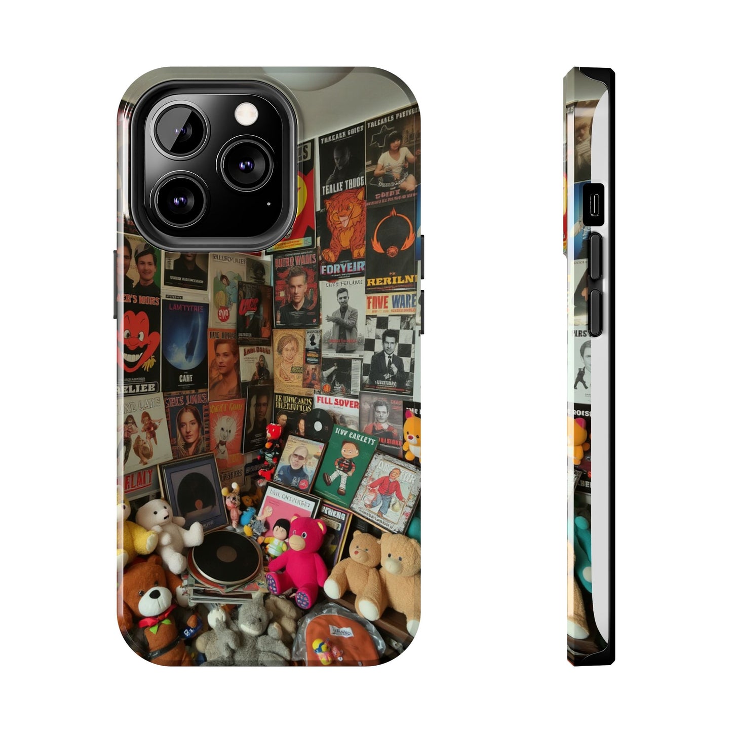 Retro Vibe Tough Phone Case - Vintage Movie Posters & Plush Toys Design