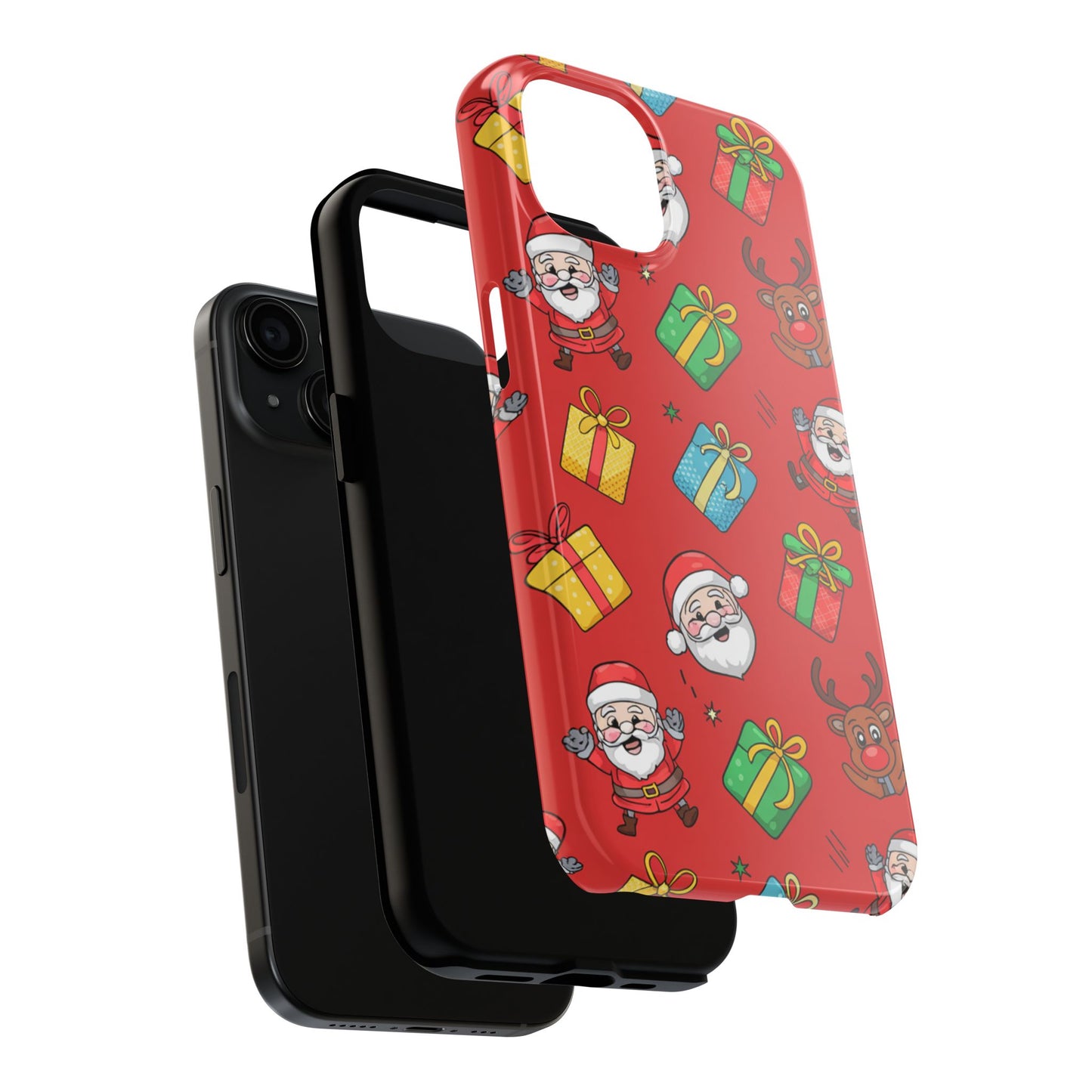 Festive Santa and Reindeer Tough Phone Case - Christmas Holiday Design