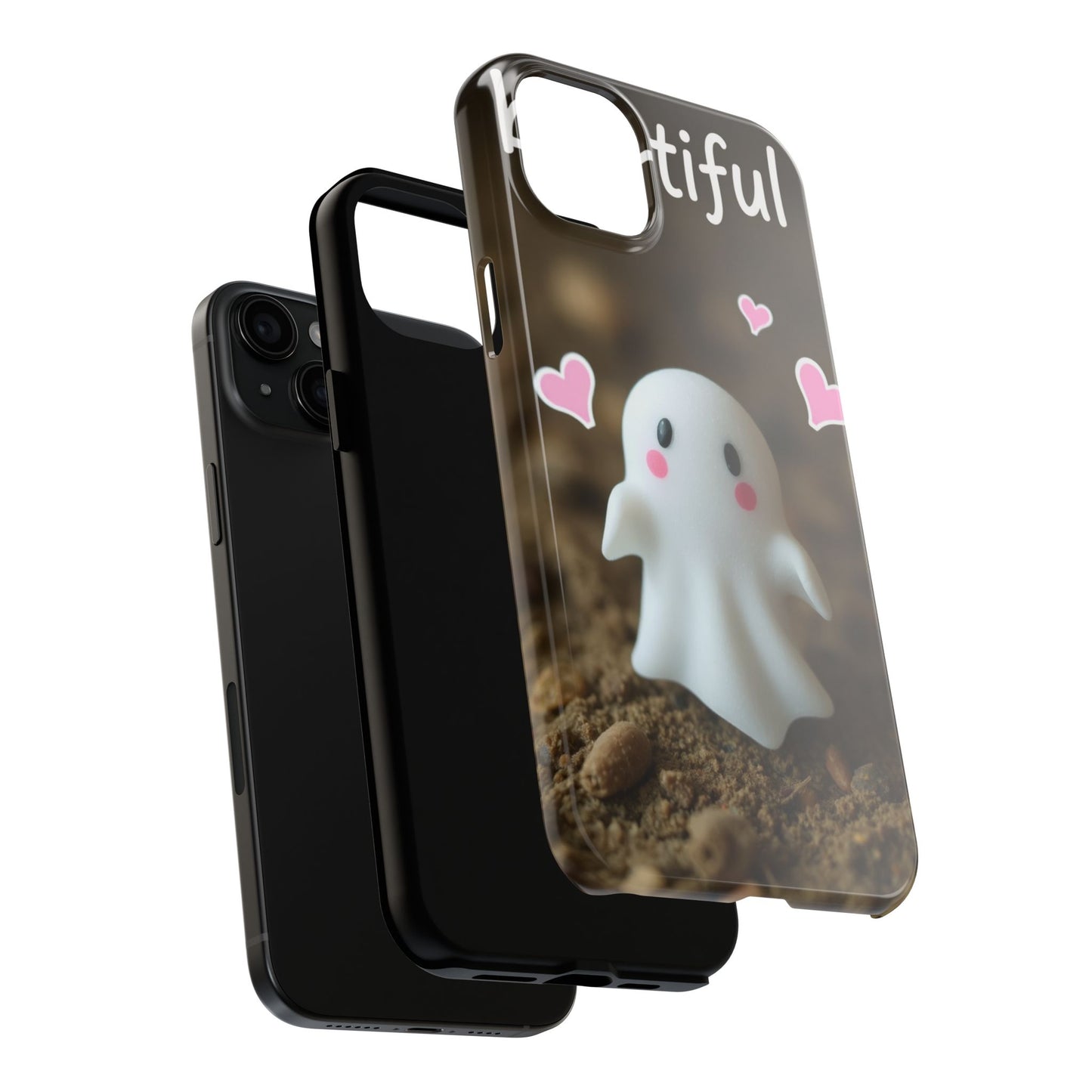 Cute Ghost Tough Phone Case - Beautiful Design with Heart Accents