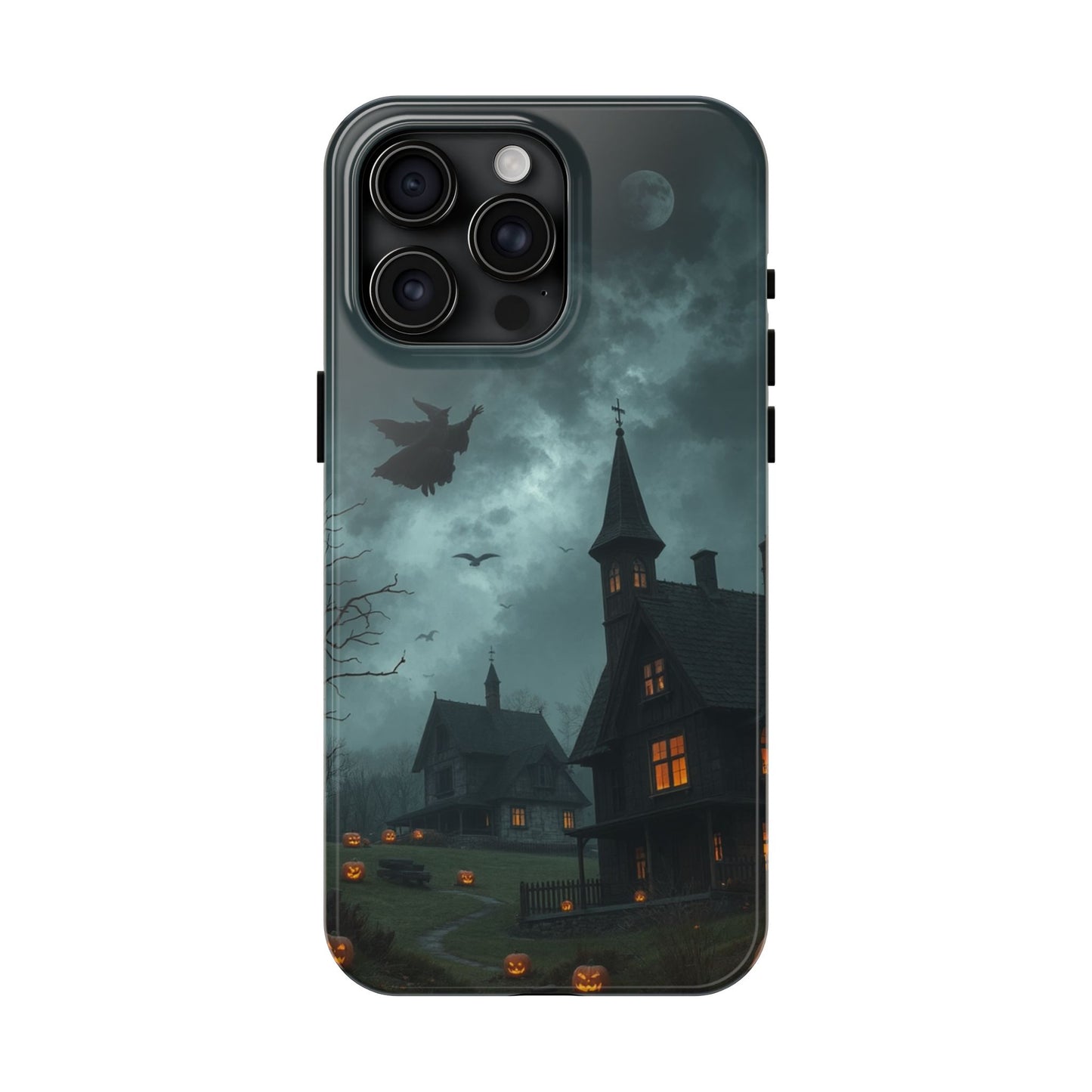 Halloween-Themed Tough Phone Case with Spooky House Design