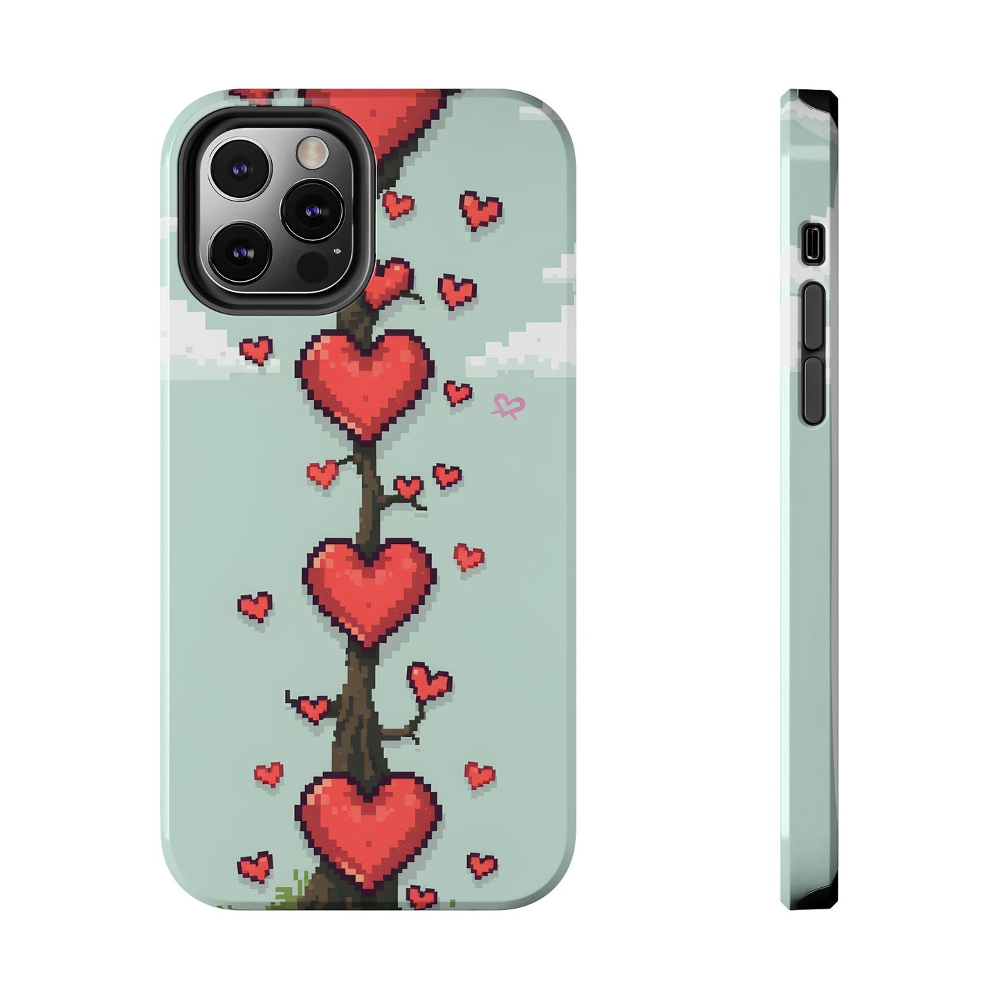 Pixelated Love Hearts Tree | Tough Phone Case - Cute Design - for iPhone