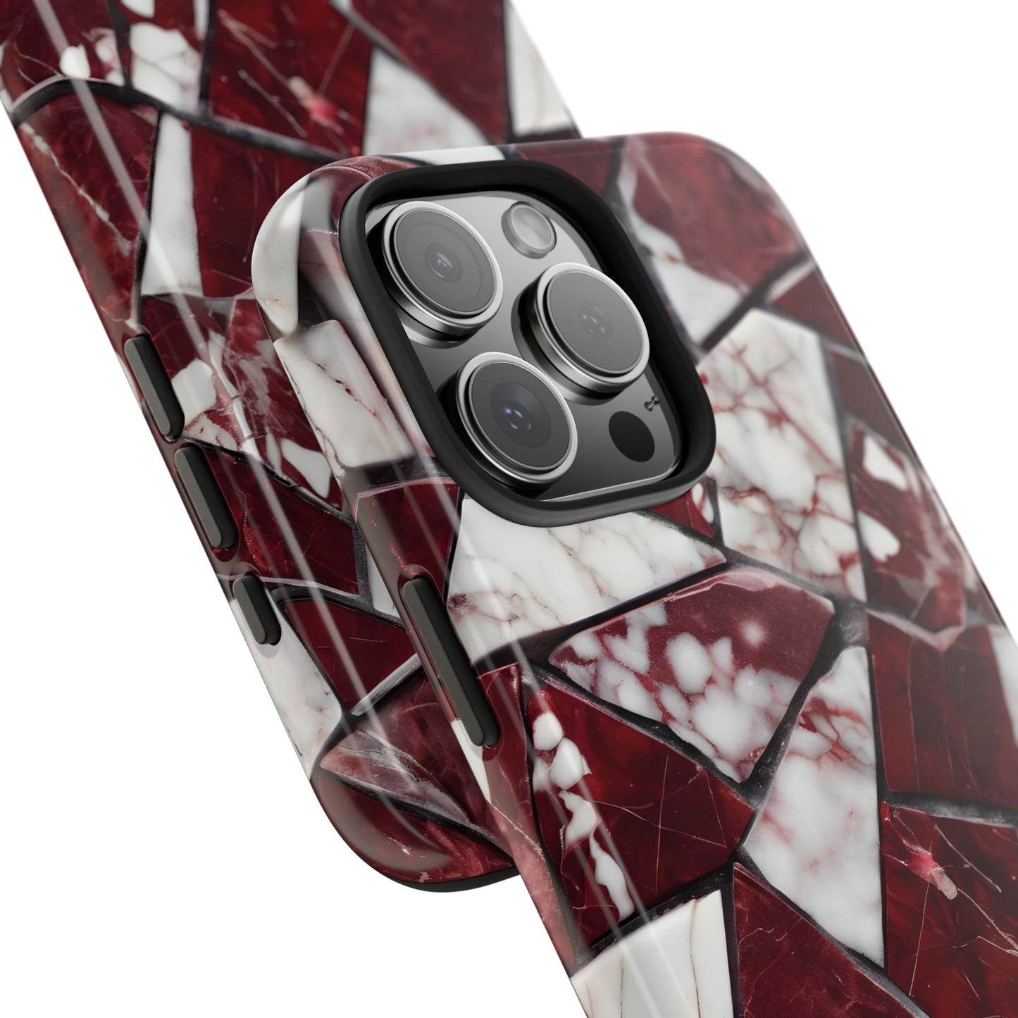 Shattered Dark Red Marble Pattern Tough Phone Case - Durable & Stylish Protection for iPhone