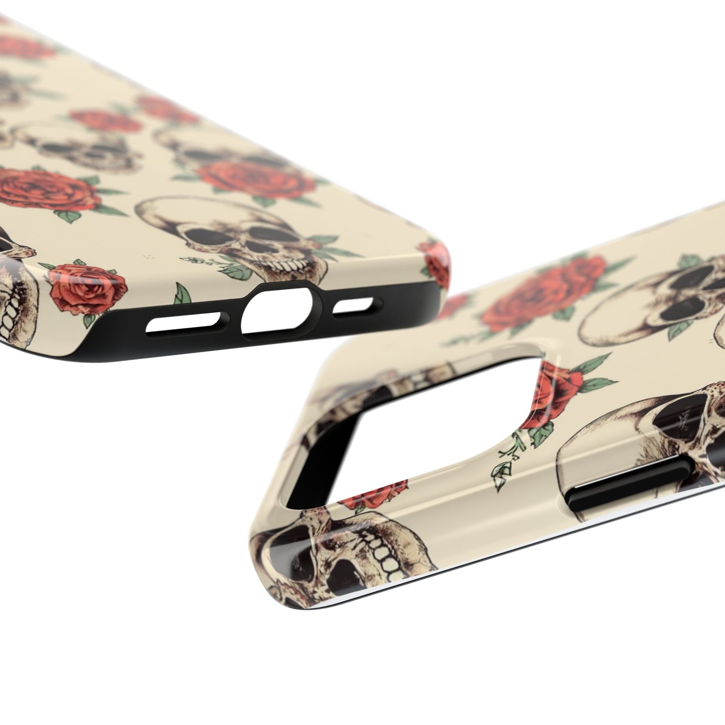 Tough Phone Case with Skull and Rose Design - Edgy Floral iPhone Protection