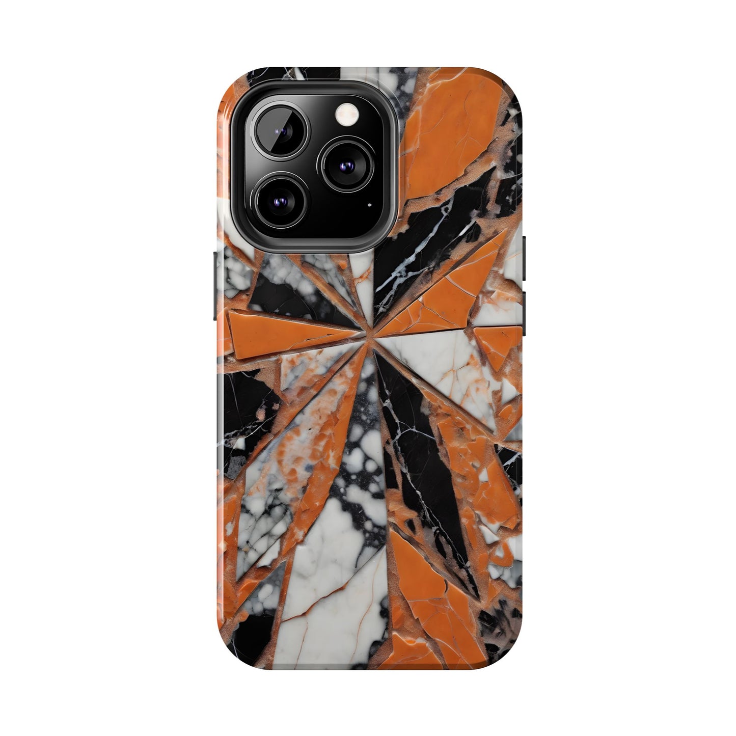 Shattered Pieces Marble Black and Orange Tough Phone Case - for iPhone
