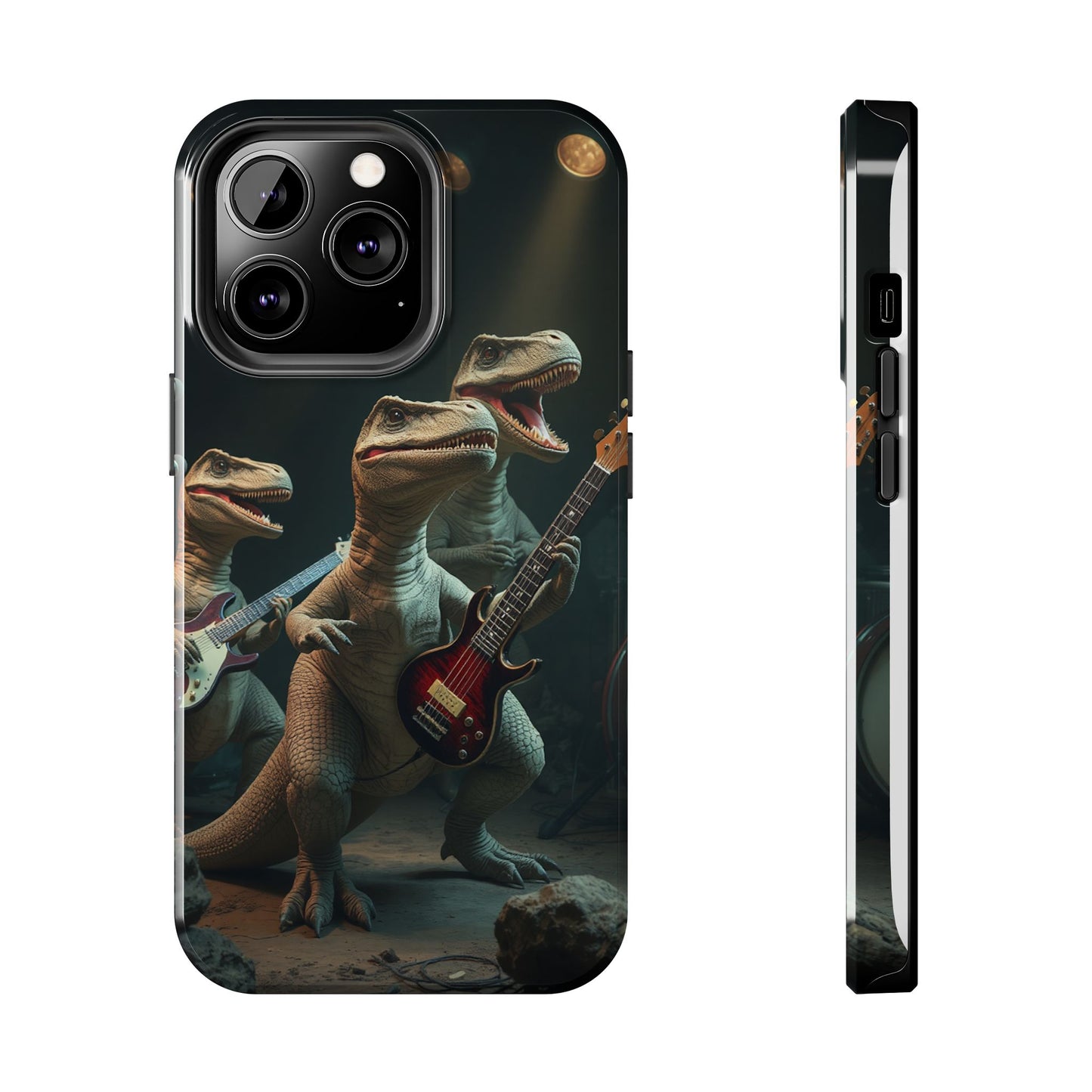 Rockin' Dinosaur Tough Phone Cases - Perfect for Music Lovers and Kids!