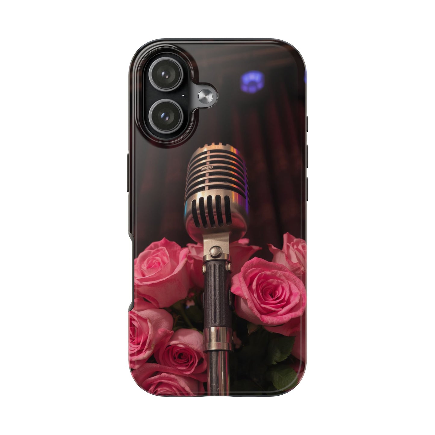 Stylish Tough Phone Case with Vintage Microphone and Roses