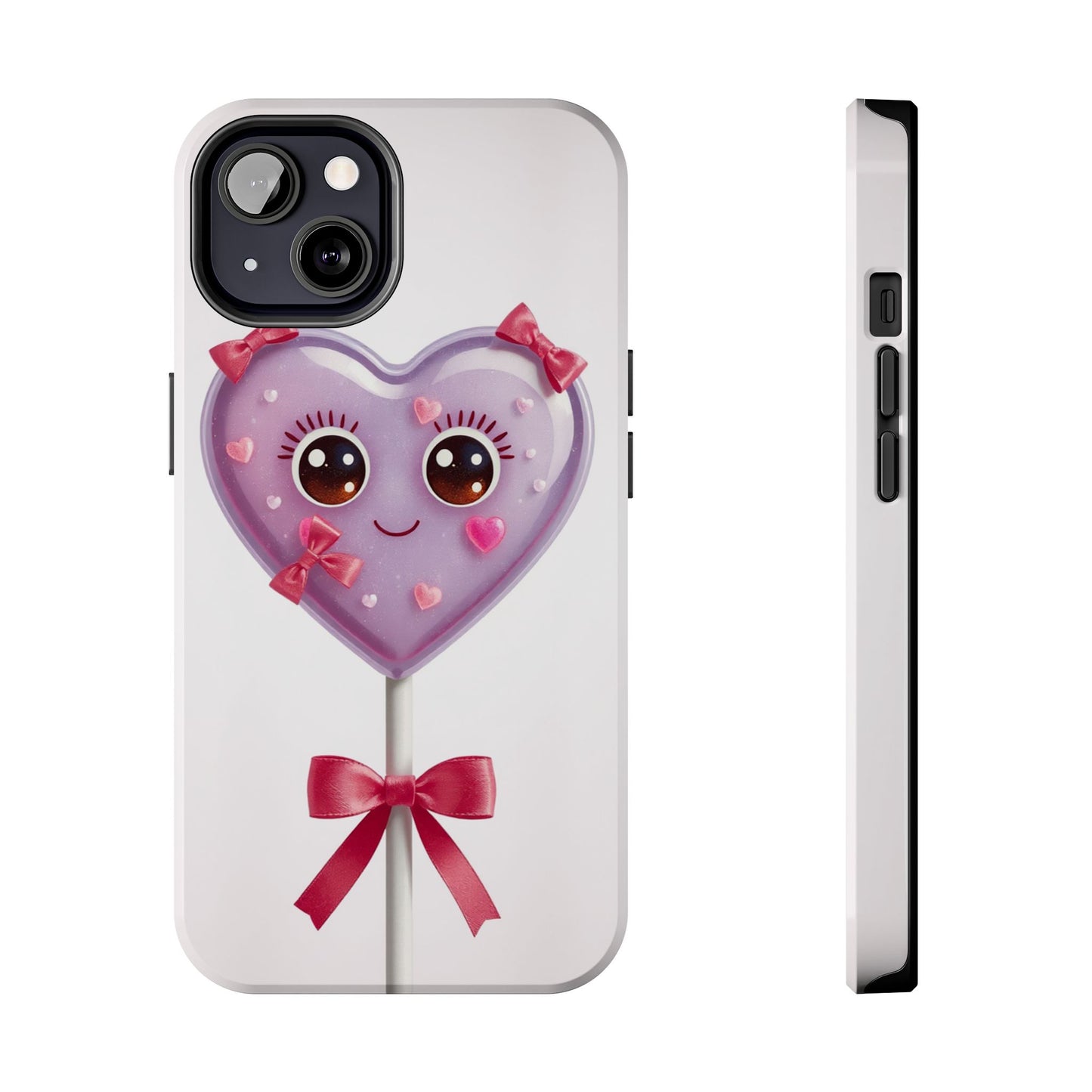 Cute Heart Lollipop Tough Phone Case - Adorable Protection for Candy Lovers