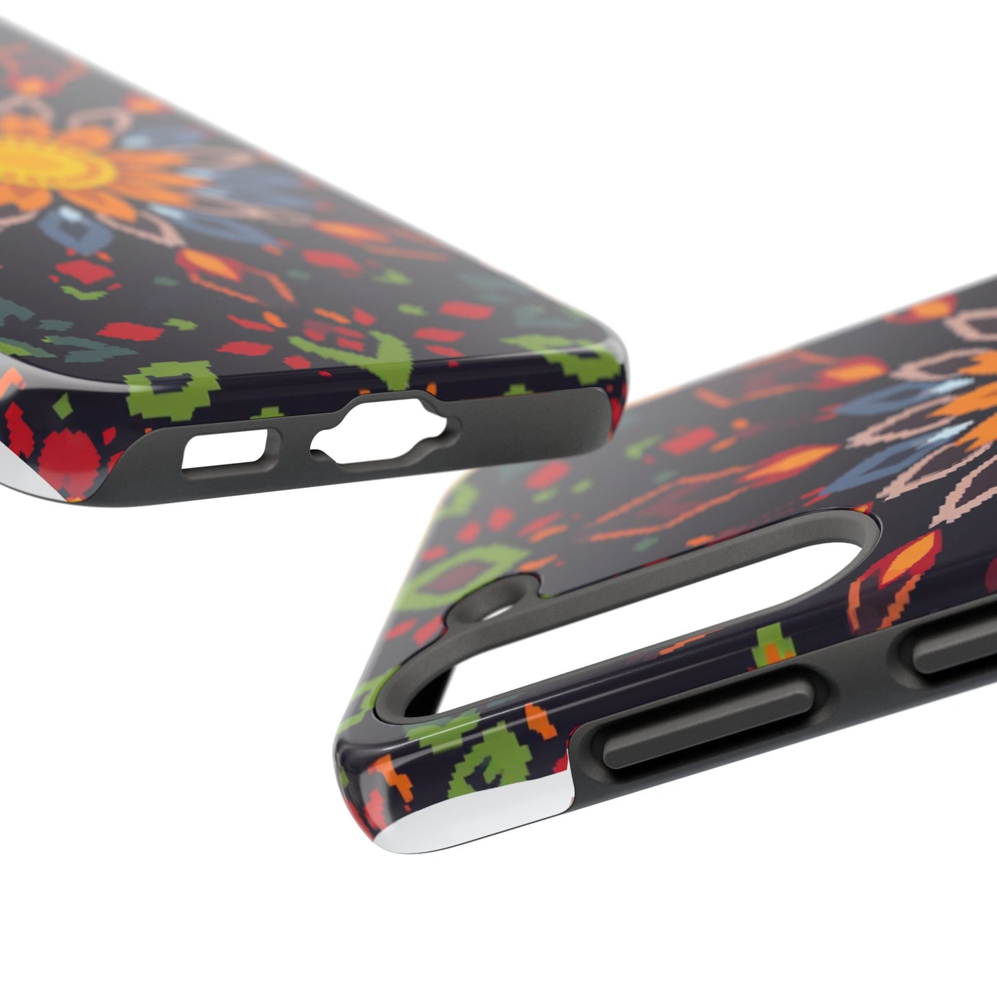 Pixel Art Floral Tough Phone Case - Pixelated Mandala Design for iPhone