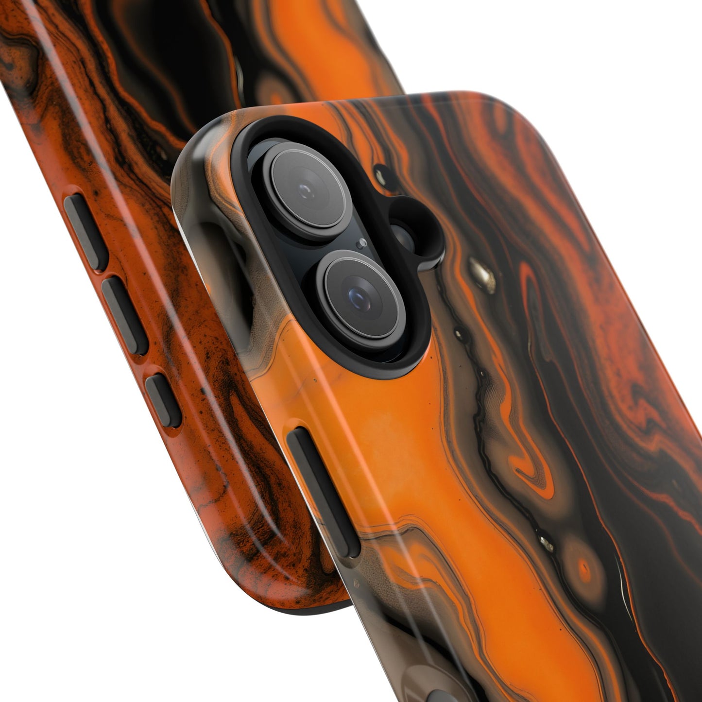 Stylish Tough Phone Case - Bold Black and Orange Metallic Lava Flow Design - for iPhone