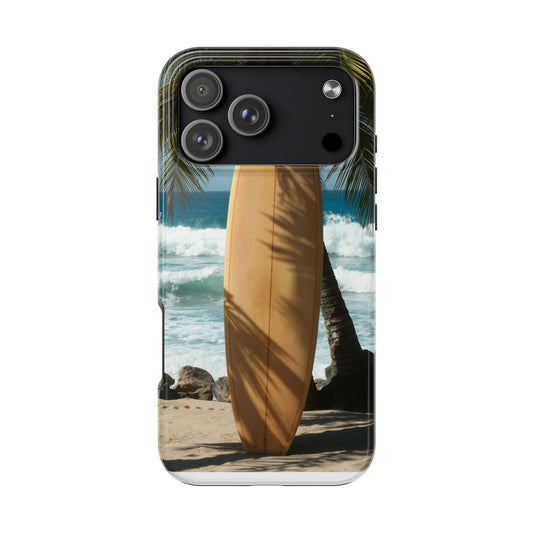 Tough Surfing Phone Case - Beach Vibes with Palm Trees & Surfboard