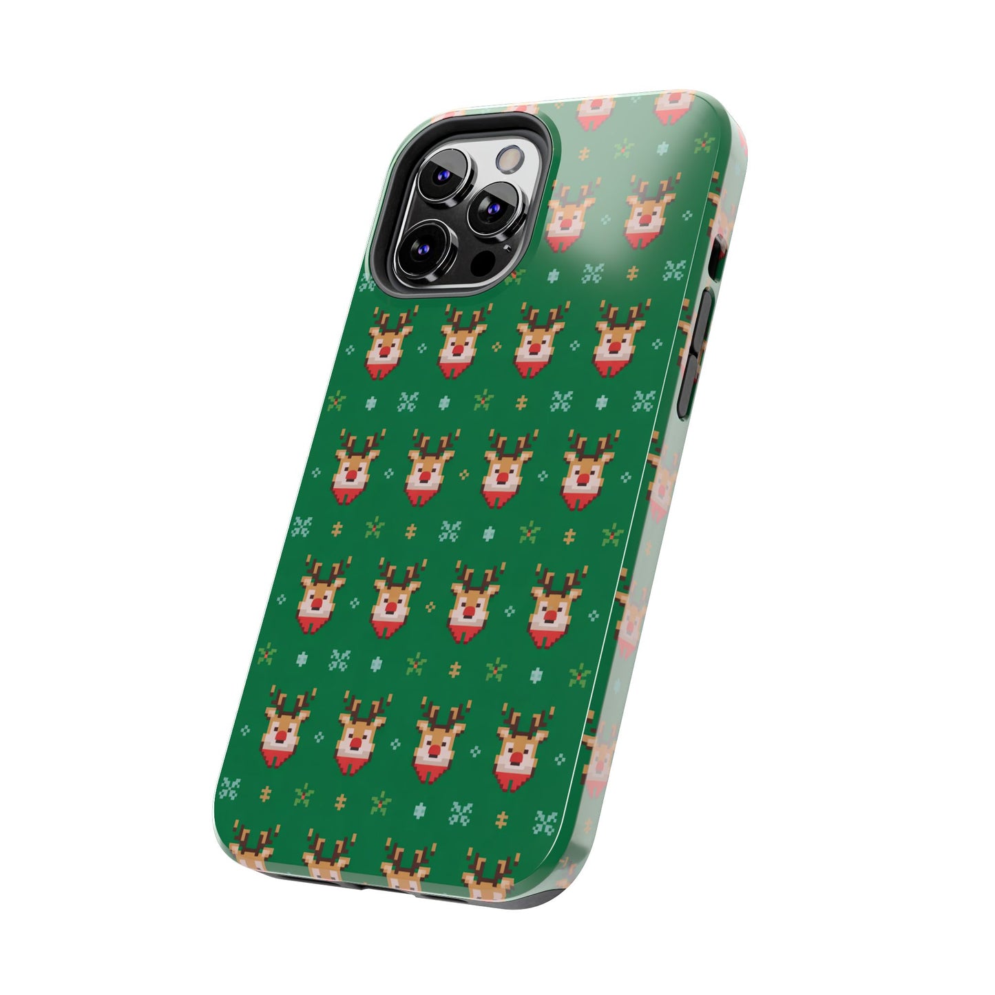 Pixel Art Christmas Rudolf Pattern Phone Case Green
