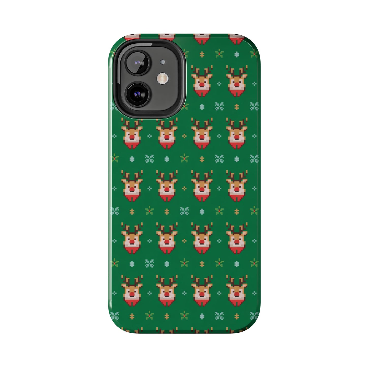 Pixel Art Christmas Rudolf Pattern Phone Case Green