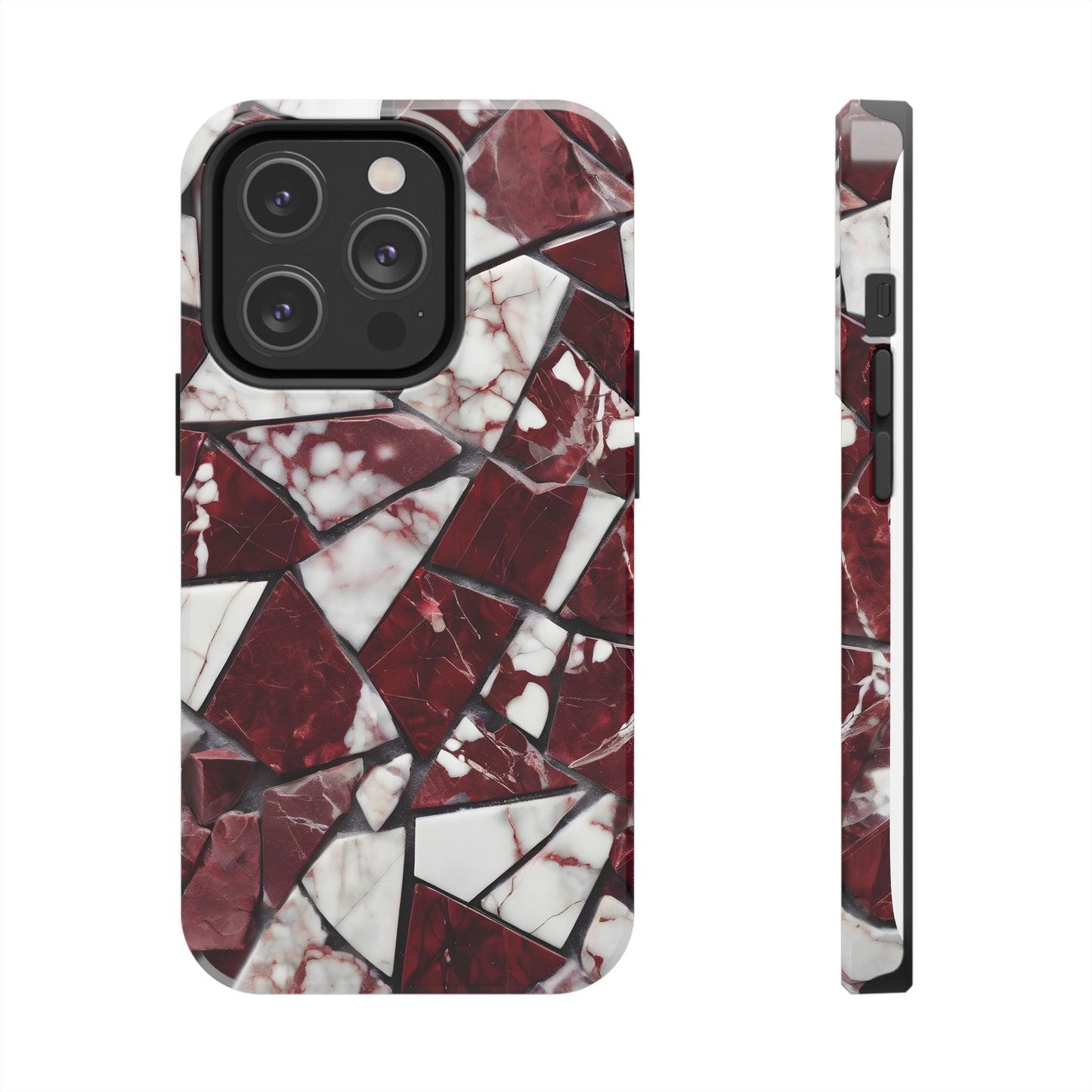 Shattered Dark Red Marble Pattern Tough Phone Case - Durable & Stylish Protection for iPhone