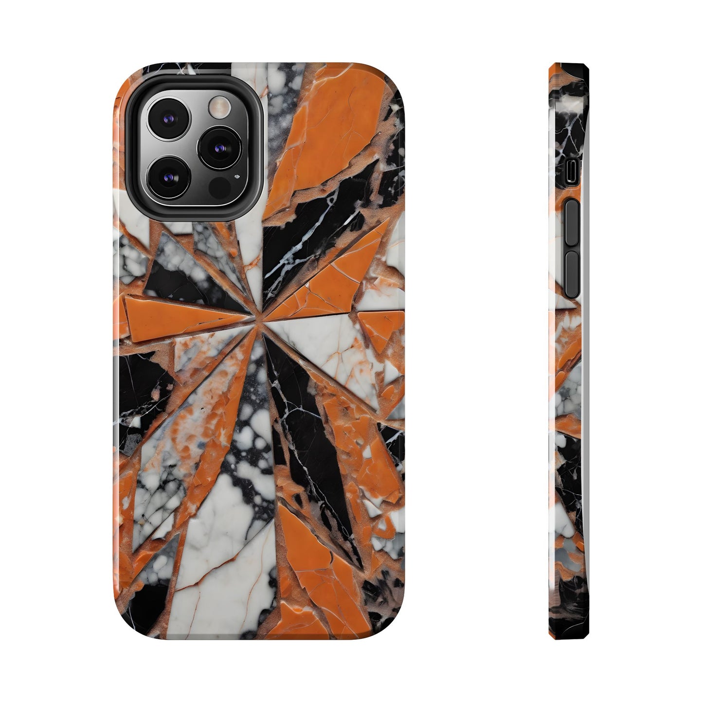 Shattered Pieces Marble Black and Orange Tough Phone Case - for iPhone