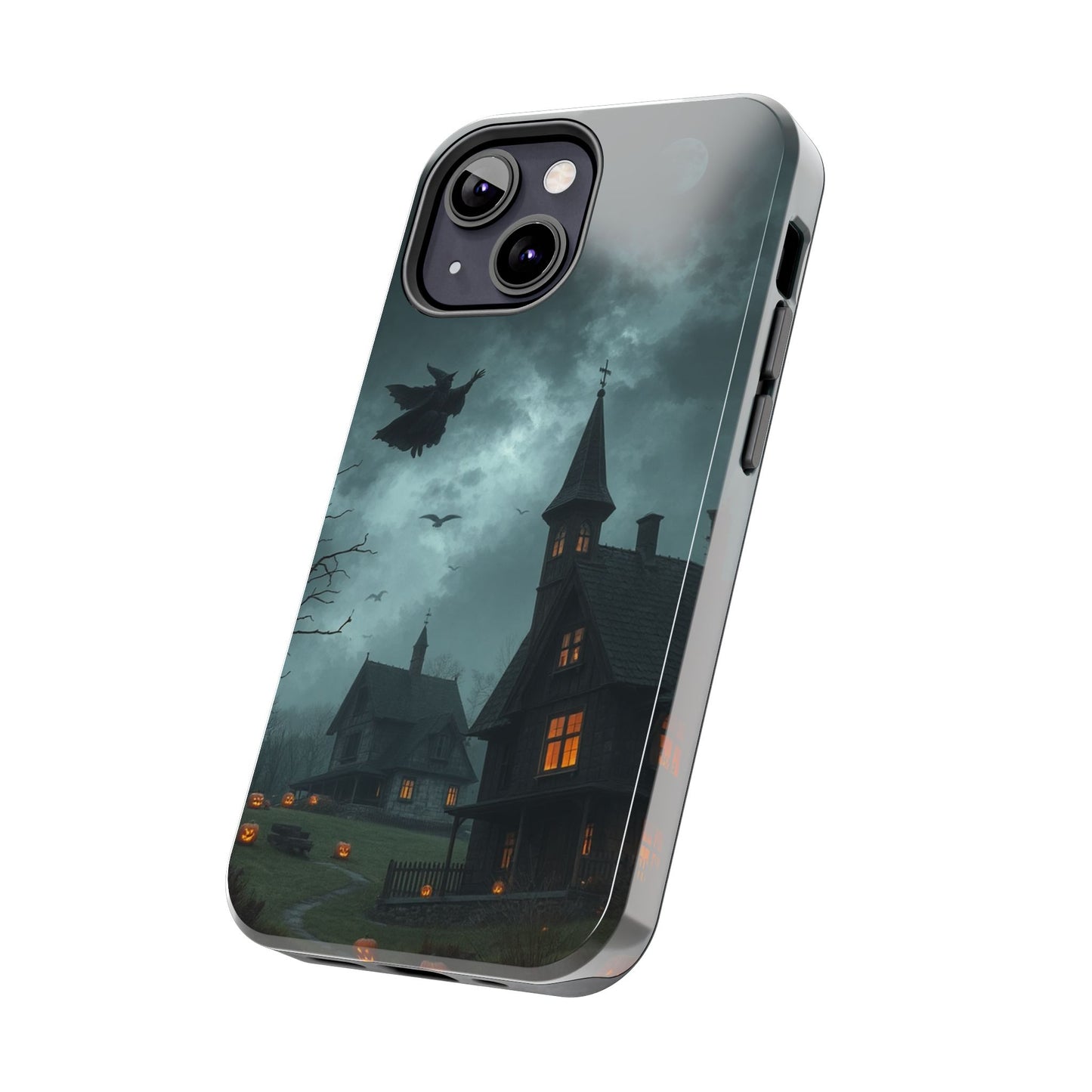 Halloween-Themed Tough Phone Case with Spooky House Design