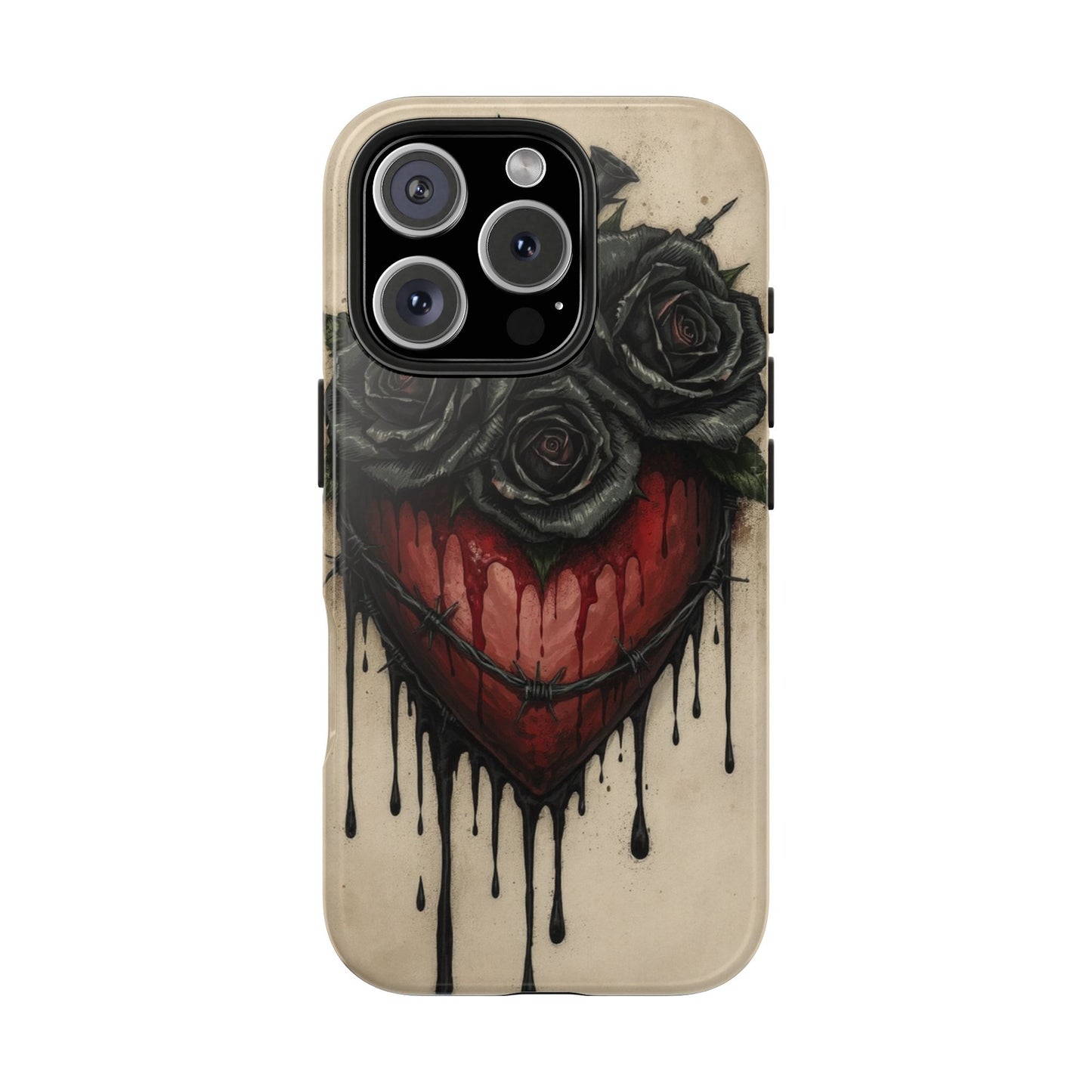 Gothic Heart Phone Case with Roses - Tough & Durable Design
