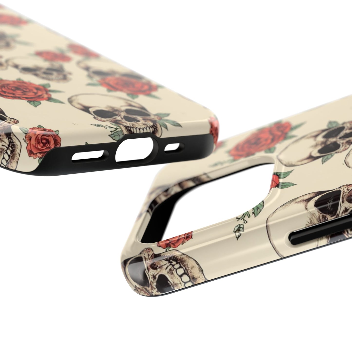 Tough Phone Case with Skull and Rose Design - Edgy Floral iPhone Protection